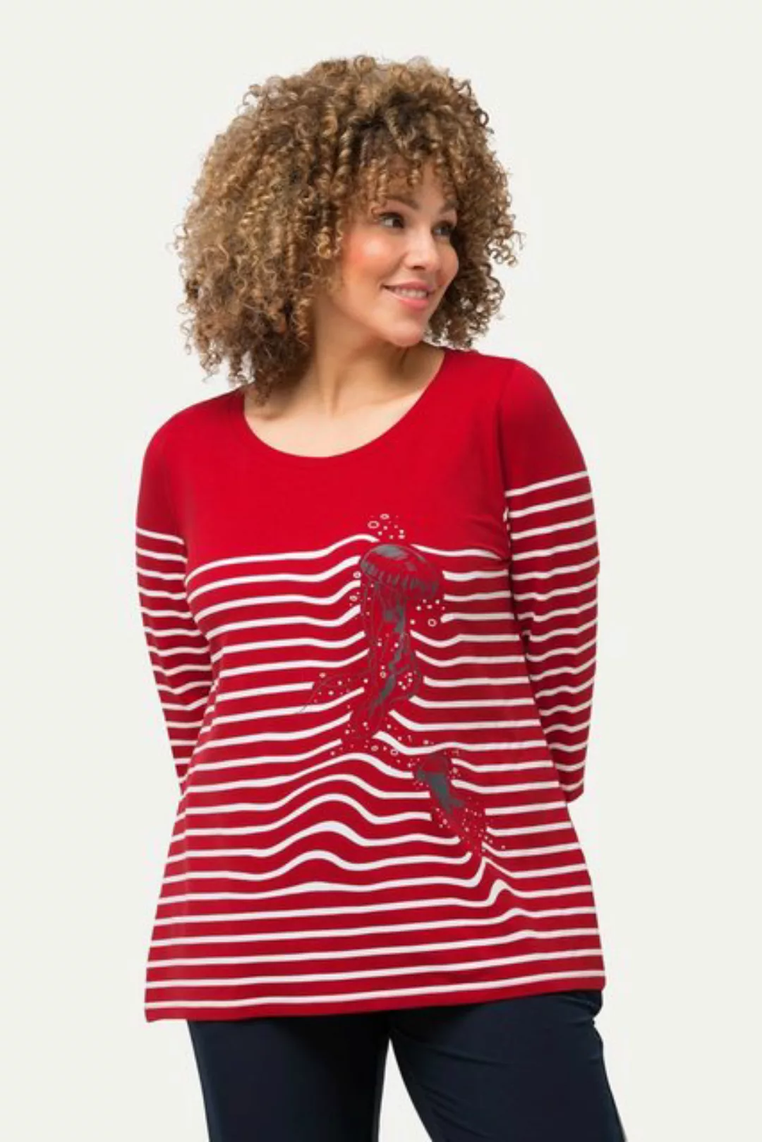 Ulla Popken Longsleeve Shirt Quallen Streifen U-Boot-Ausschnitt 3/4-Arm günstig online kaufen