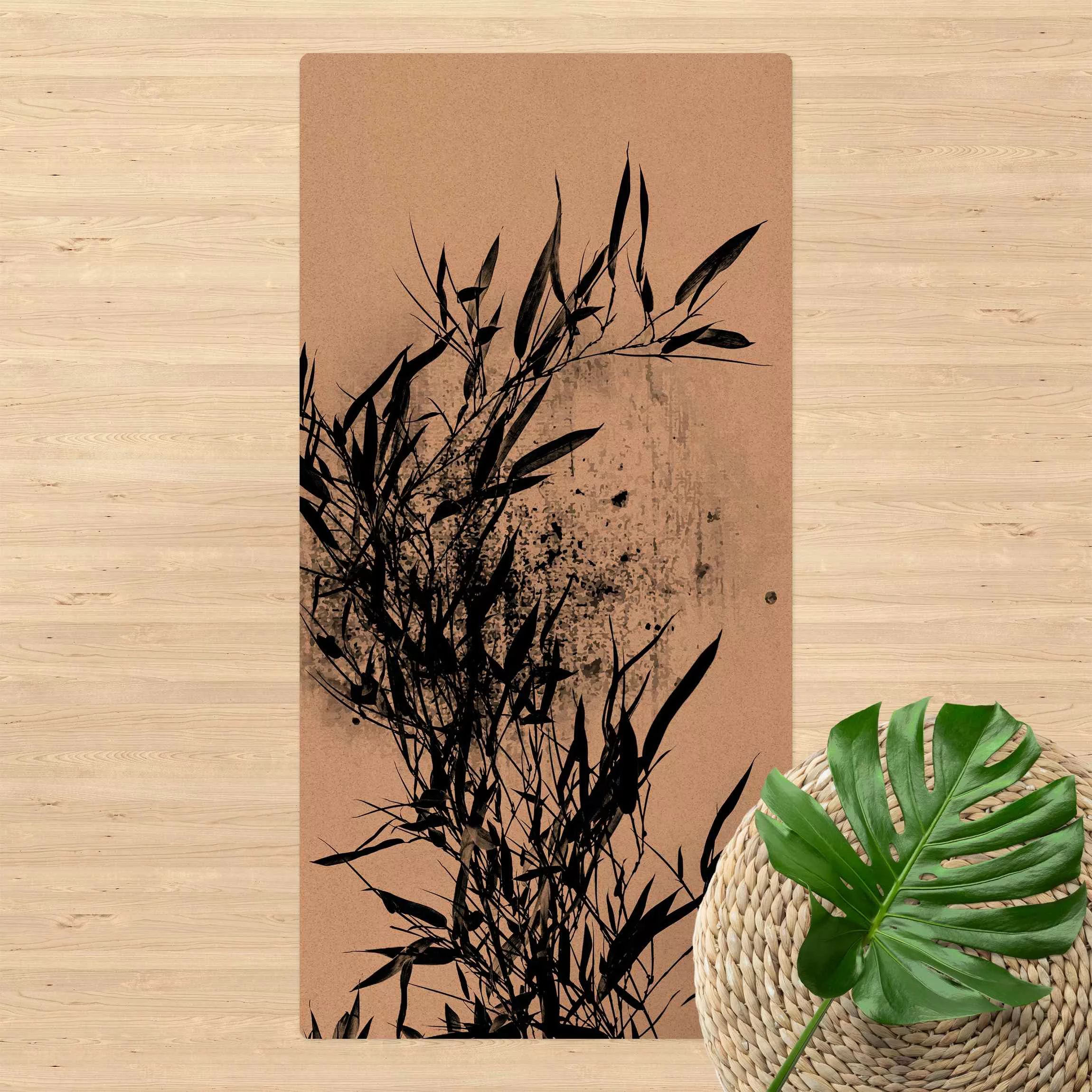Kork-Teppich Grafische Pflanzenwelt - Schwarzer Bambus günstig online kaufen