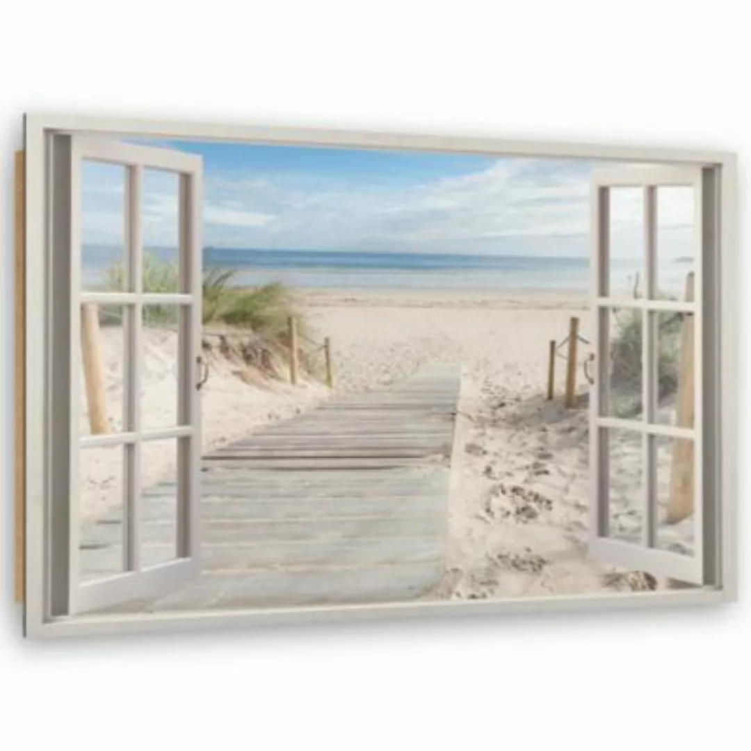 FEEBY® Kunst Fenster zum Strand Leinwandbilder bunt Gr. 90 x 60 günstig online kaufen