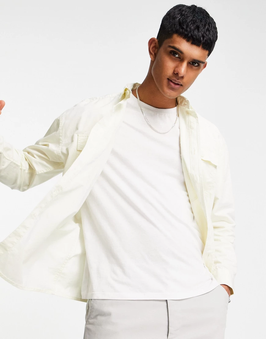 New Look – Oversize-Hemd in gebrochenem Weiß günstig online kaufen