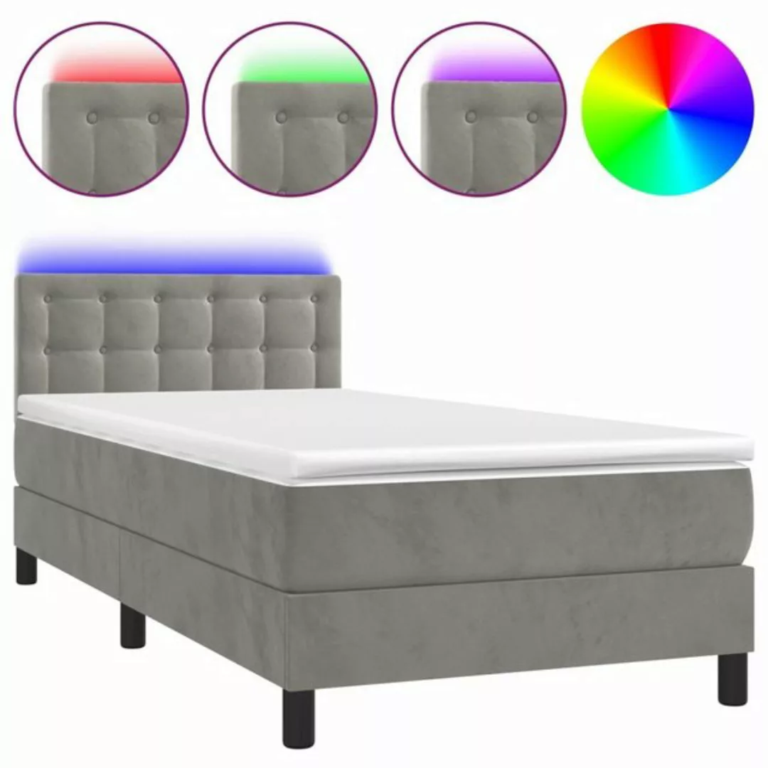 vidaXL Bettgestell Boxspringbett mit Matratze LED Hellgrau 100x200 cm Samt günstig online kaufen