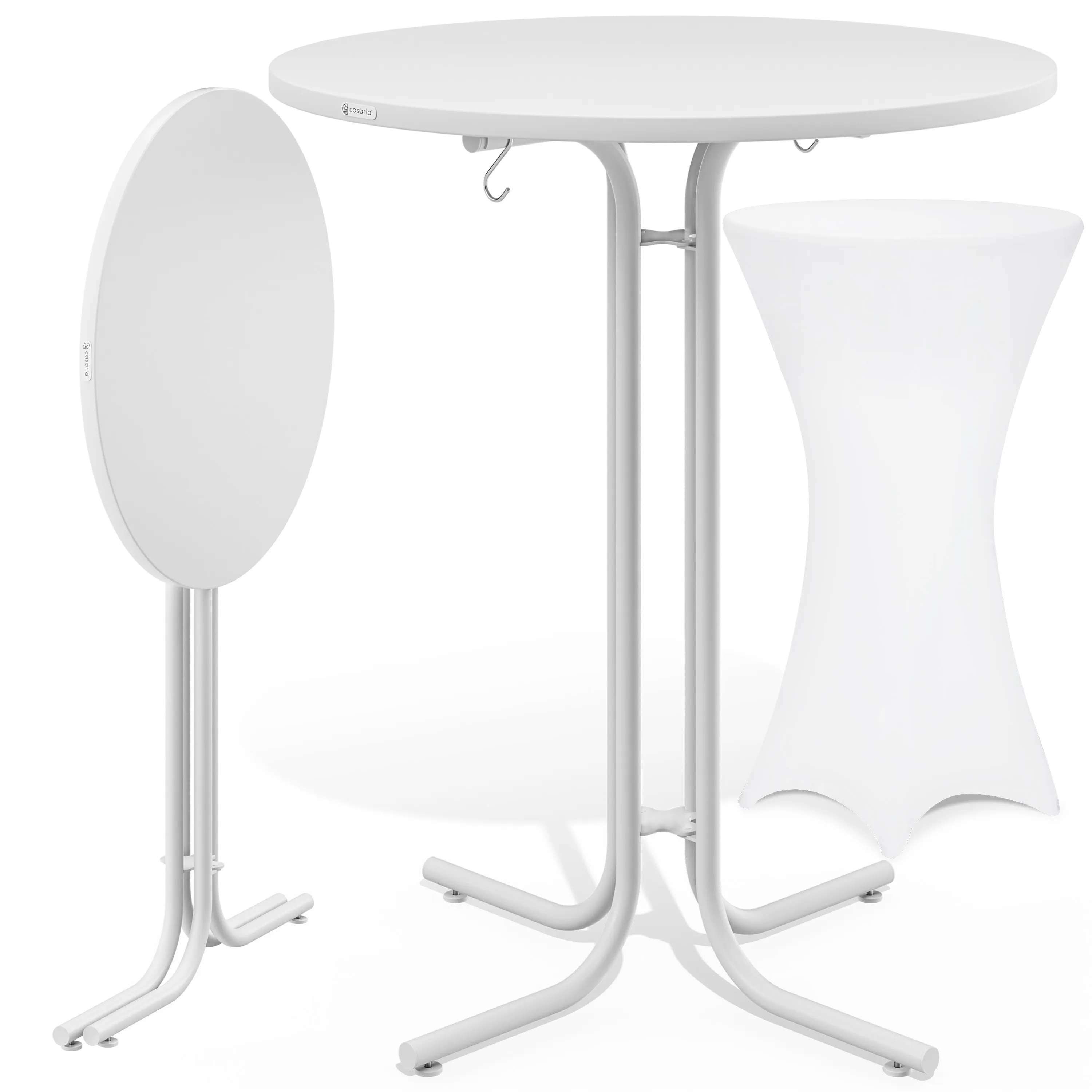 Stehtisch Weiß 110x70cm + Stehtischhusse Weiß Ø70cm günstig online kaufen