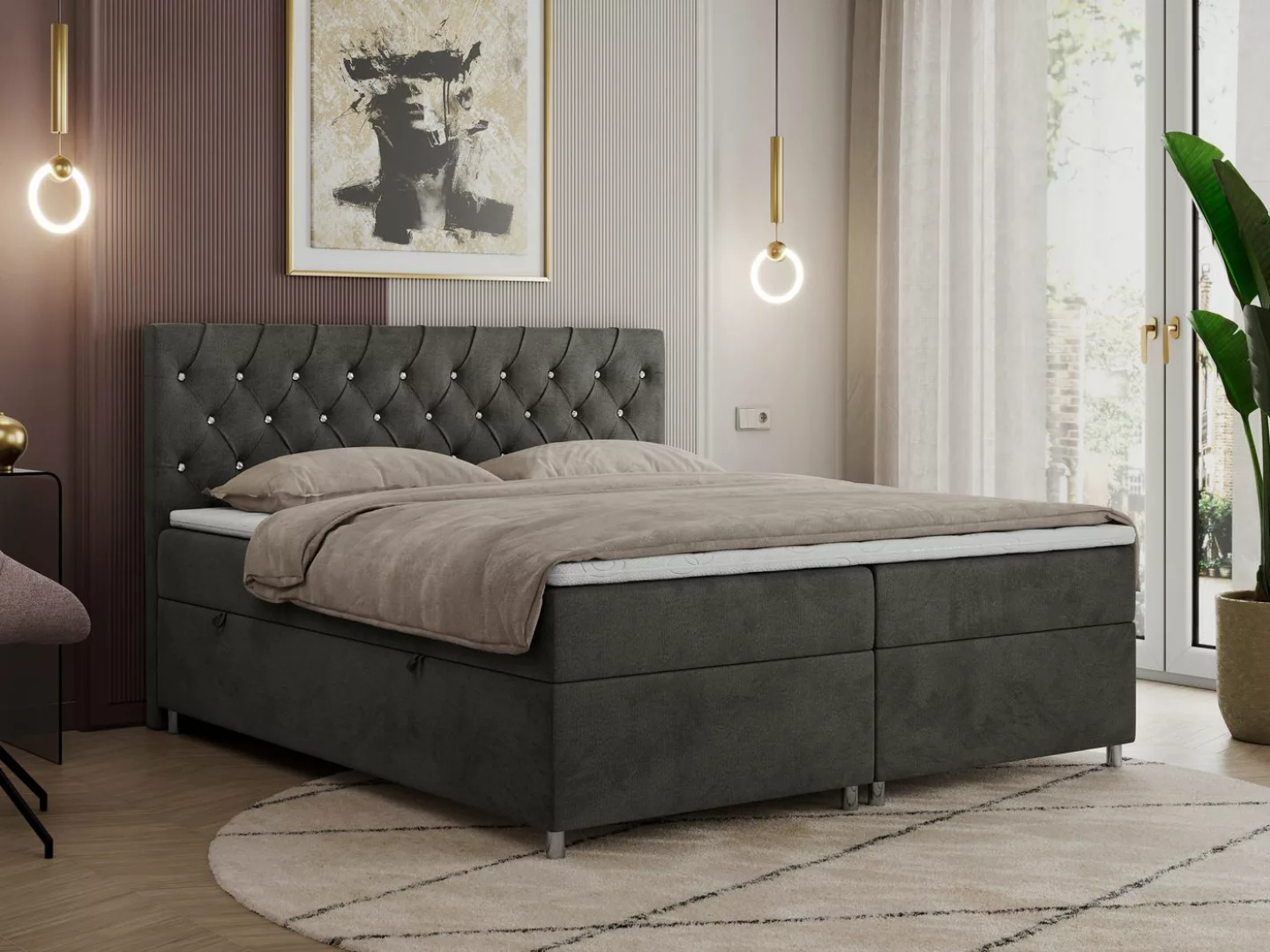 MKS MÖBEL Boxspringbett ROMA (Set, Packung, T30-Schaum, 7 Härtezonen, Kopft günstig online kaufen