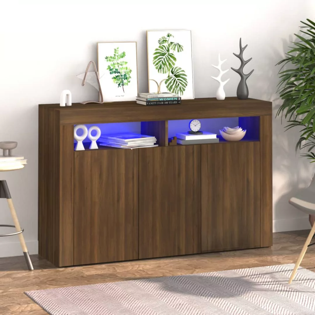 Vidaxl Sideboard Mit Led-beleuchtung Braun Eichen-optik 115,5x30x75 Cm günstig online kaufen