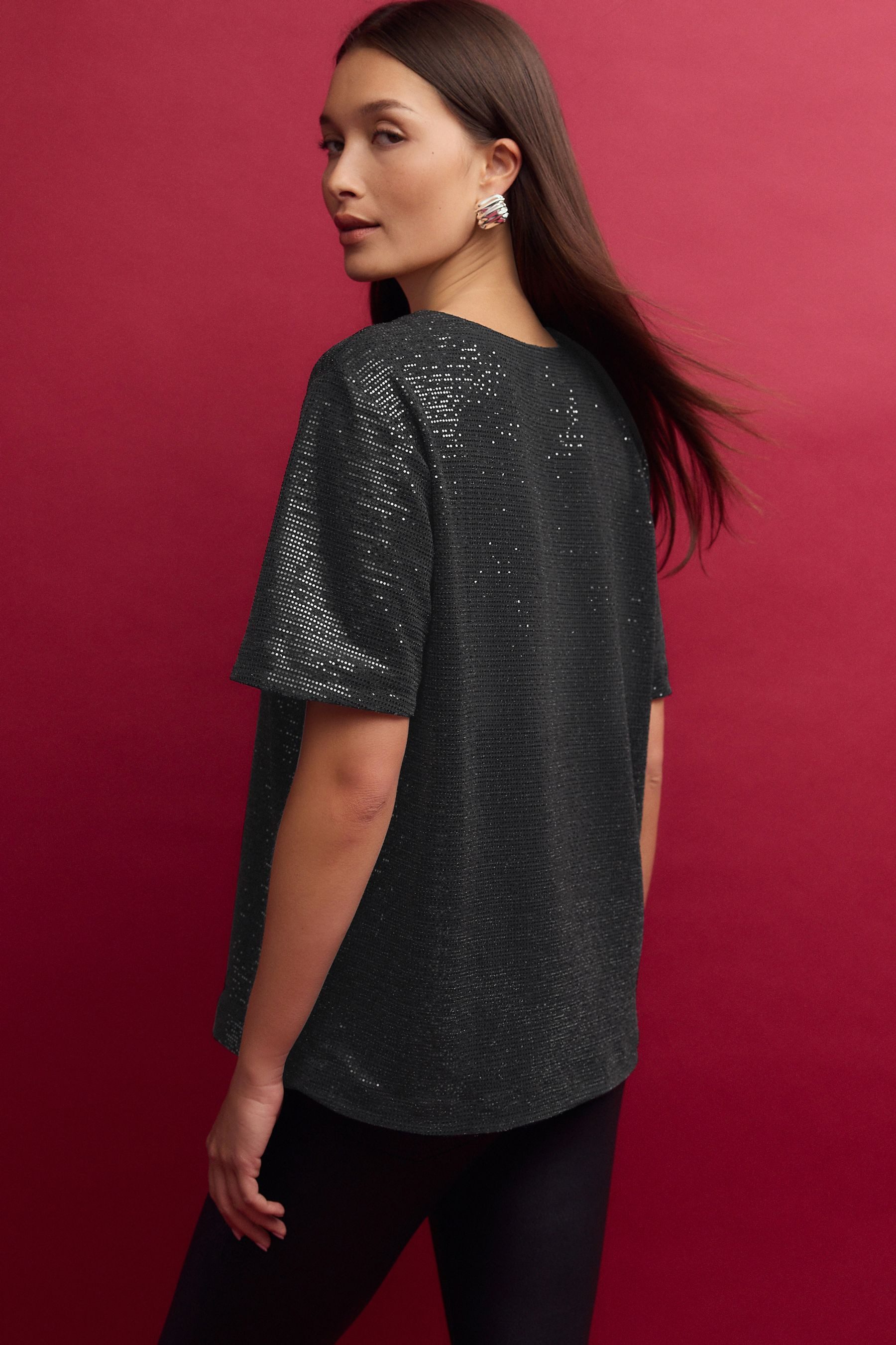 Next Paillettenshirt Pailletten-T-Shirt – Kurzgröße (1-tlg) günstig online kaufen