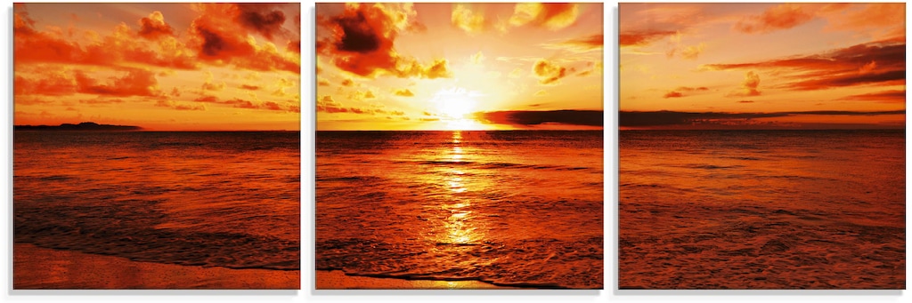 Artland Glasbild "Schöner Sonnenuntergang Strand", Gewässer, (3 St.), in ve günstig online kaufen