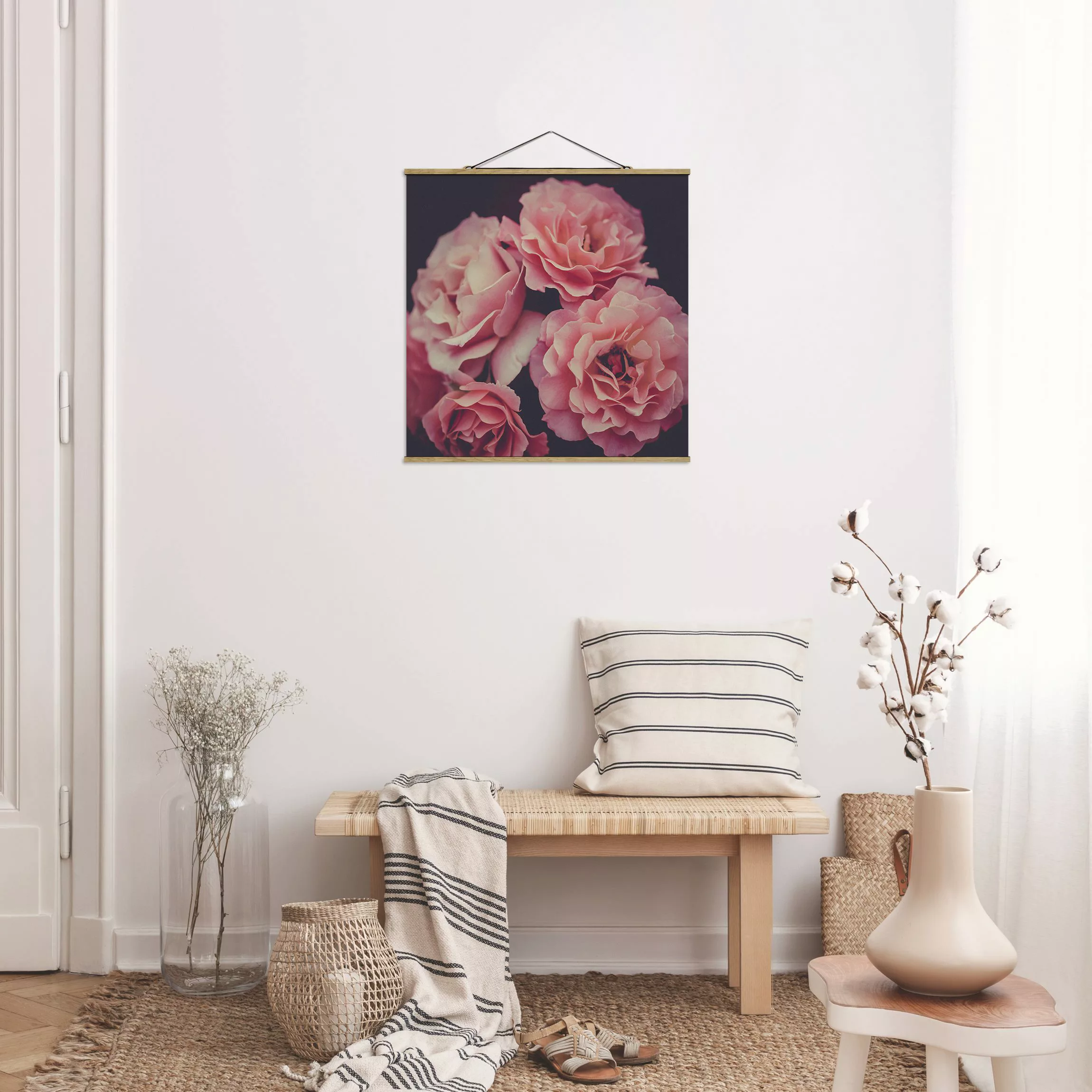 Stoffbild mit Posterleisten Rosenträume günstig online kaufen