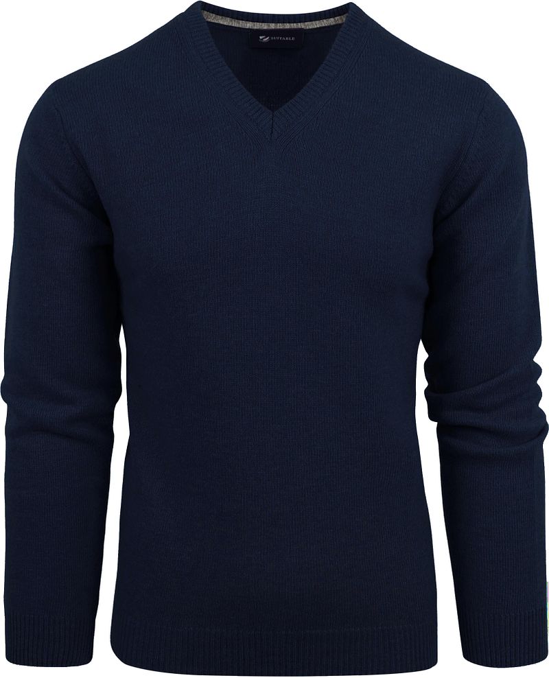 Suitable Lammwolle Pullover V-Ausschnitt Navy - Größe L günstig online kaufen