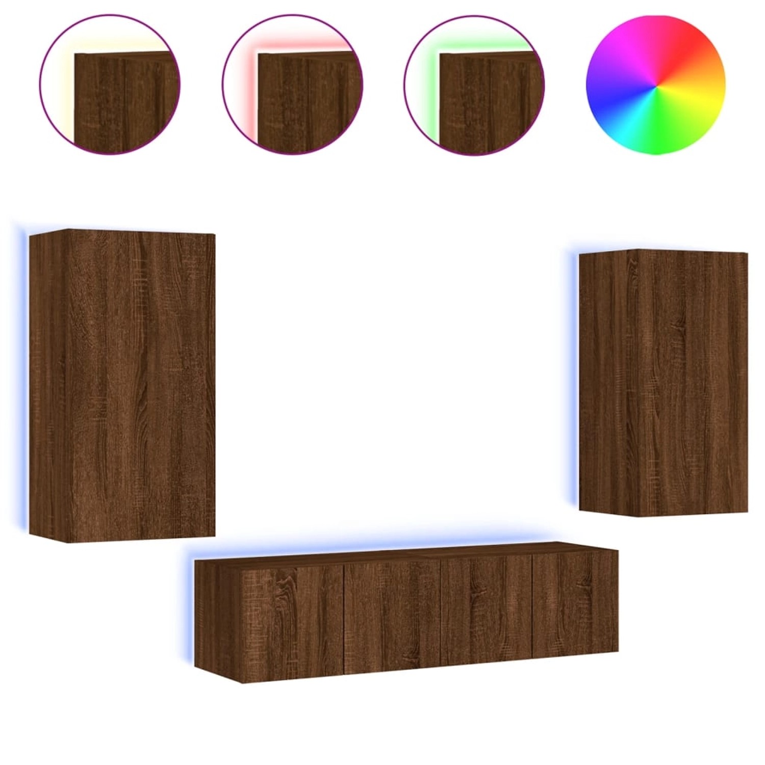 VidaXL 4-tlg. Wohnwand mit LED-Beleuchtung Braun Eiche Holzwerkstoff  Model günstig online kaufen