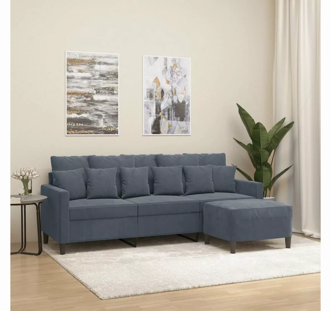 vidaXL Sofa 3-Sitzer-Sofa mit Hocker 180 cm Samt, Dunkelgrau günstig online kaufen