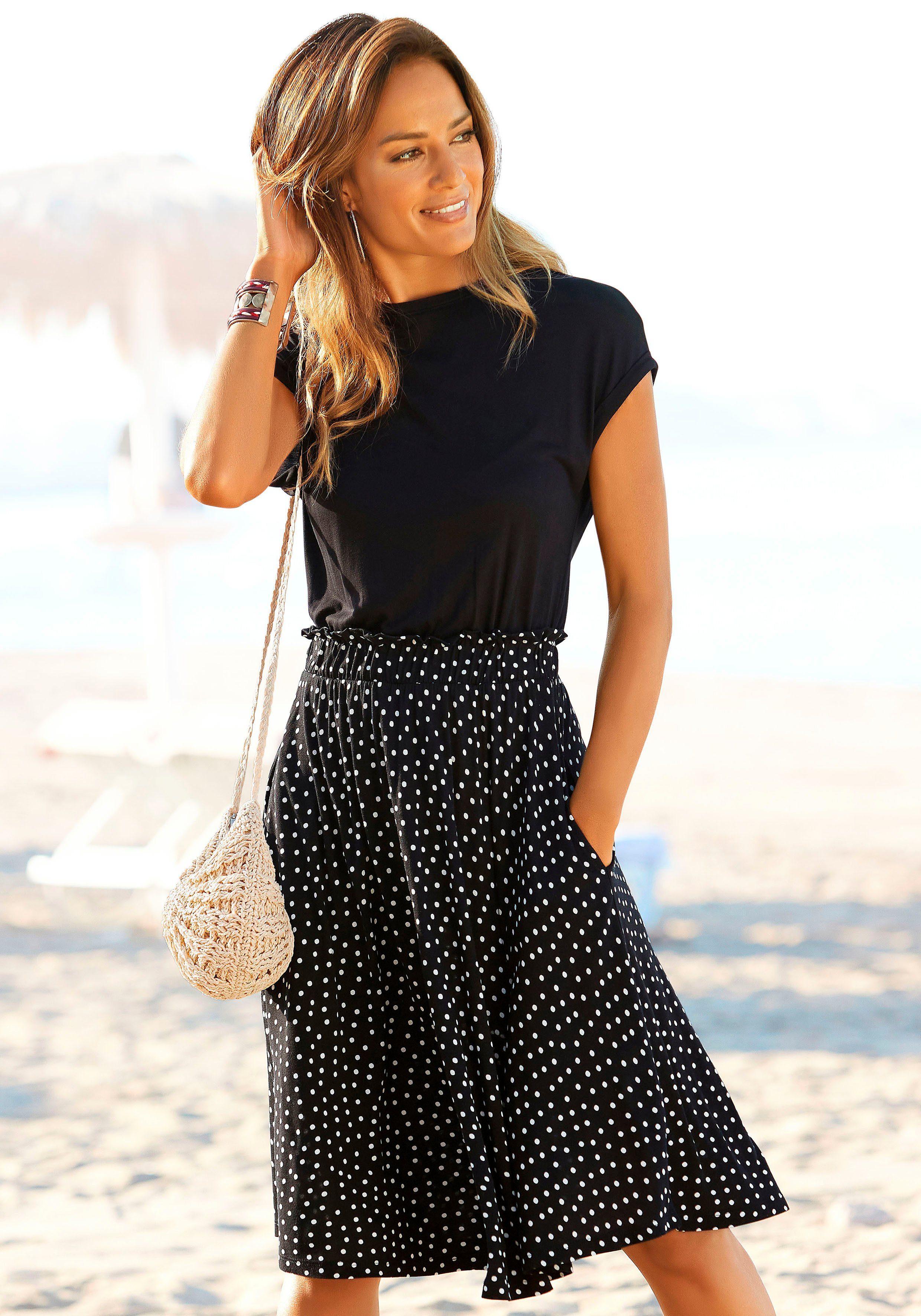 Beachtime Jerseykleid, mit Paperbag-Bund und Taschen, Druckkleid, sommerlic günstig online kaufen