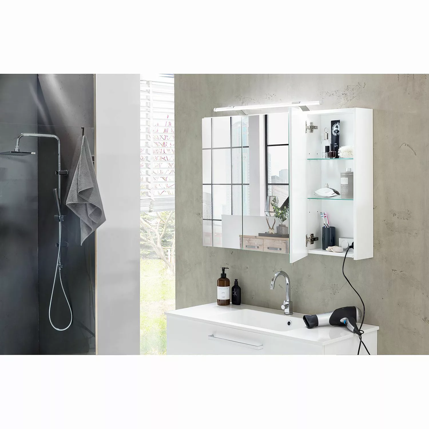 Schildmeyer Spiegelschrank "Dorina, mit höhenverstellbaren Glasböden", Brei günstig online kaufen
