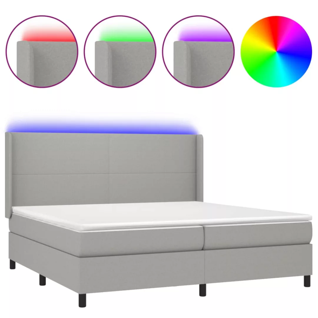 Vidaxl Boxspringbett Mit Matratze & Led Hellgrau 200x200 Cm Stoff günstig online kaufen