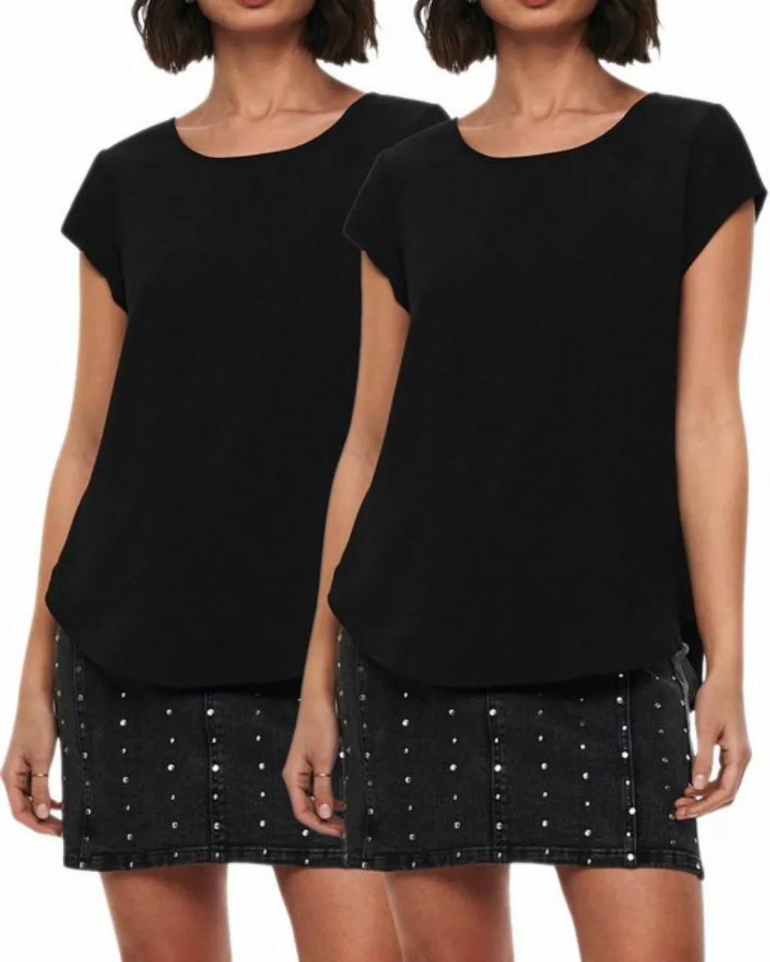 ONLY Shirtbluse (2er Pack) Basic Shirt mit gekreppten Muster im Doppelpack günstig online kaufen