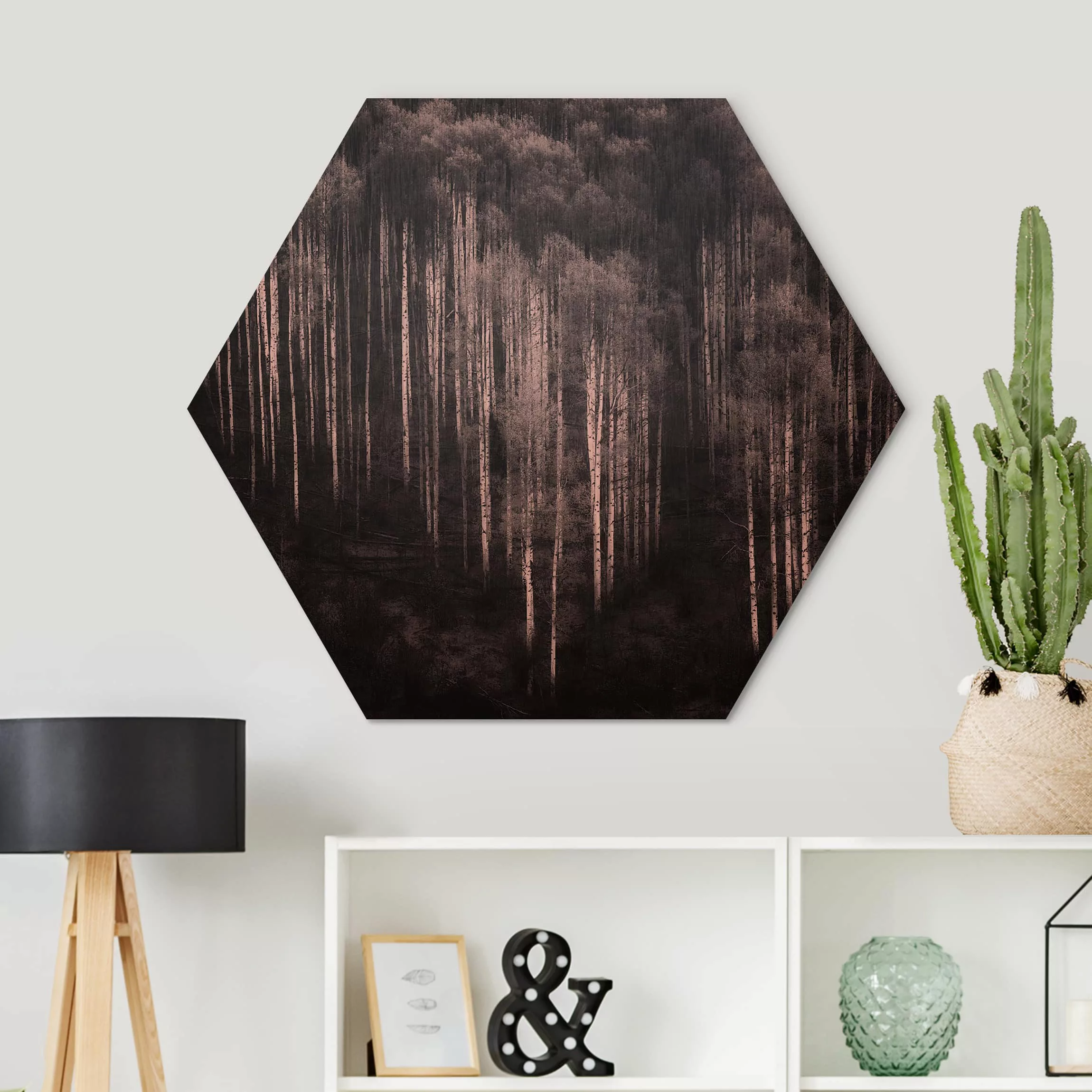 Hexagon-Alu-Dibond Bild Natur & Landschaft Birkenwald in Aspen günstig online kaufen