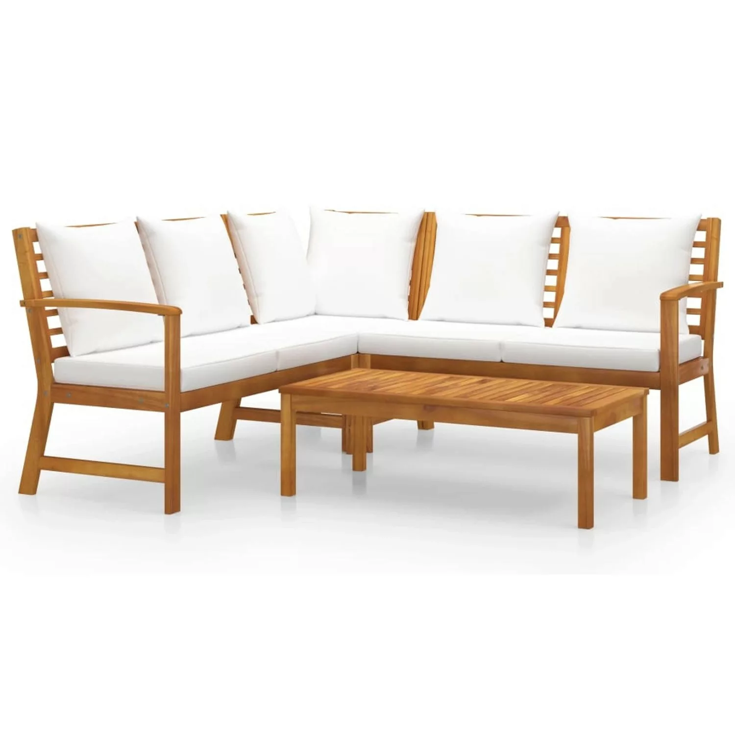 4-tlg. Garten-lounge-set Mit Auflagen Creme Massivholz Akazie günstig online kaufen