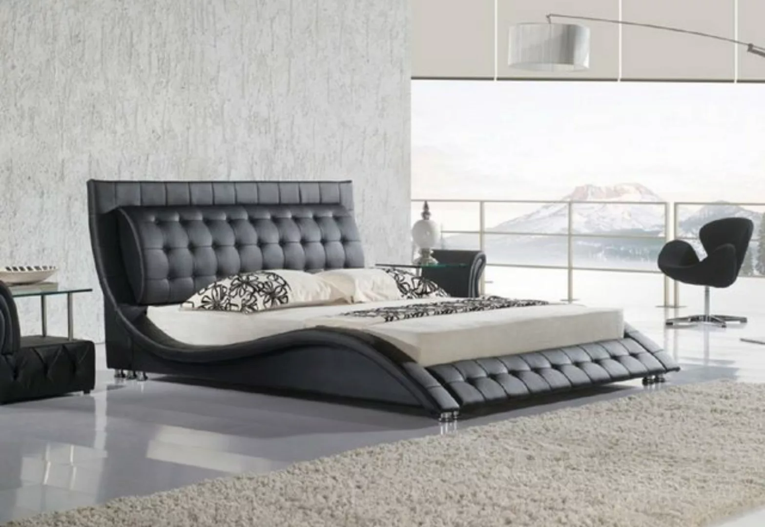 JVmoebel Bett Modern Doppelbett Schwarz Polsterbett Schlafzimmer 180x200 (1 günstig online kaufen