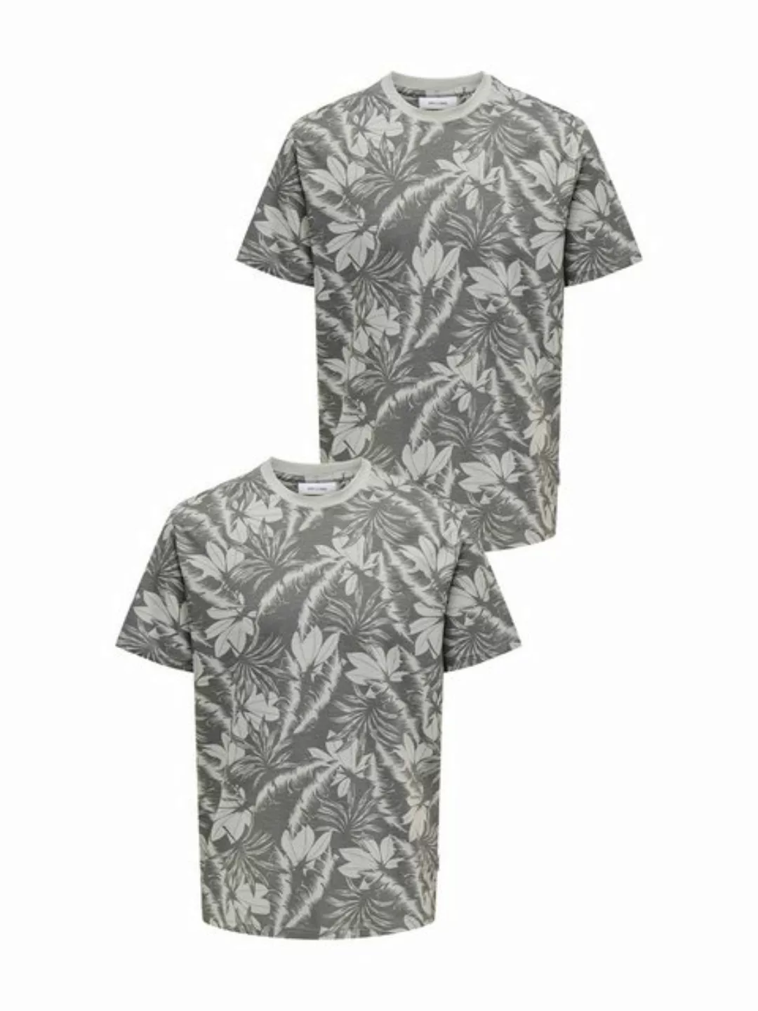 ONLY & SONS T-Shirt 2er-SET Tropisch Print T-Shirt Kurzarm Shirt (2-tlg) ON günstig online kaufen