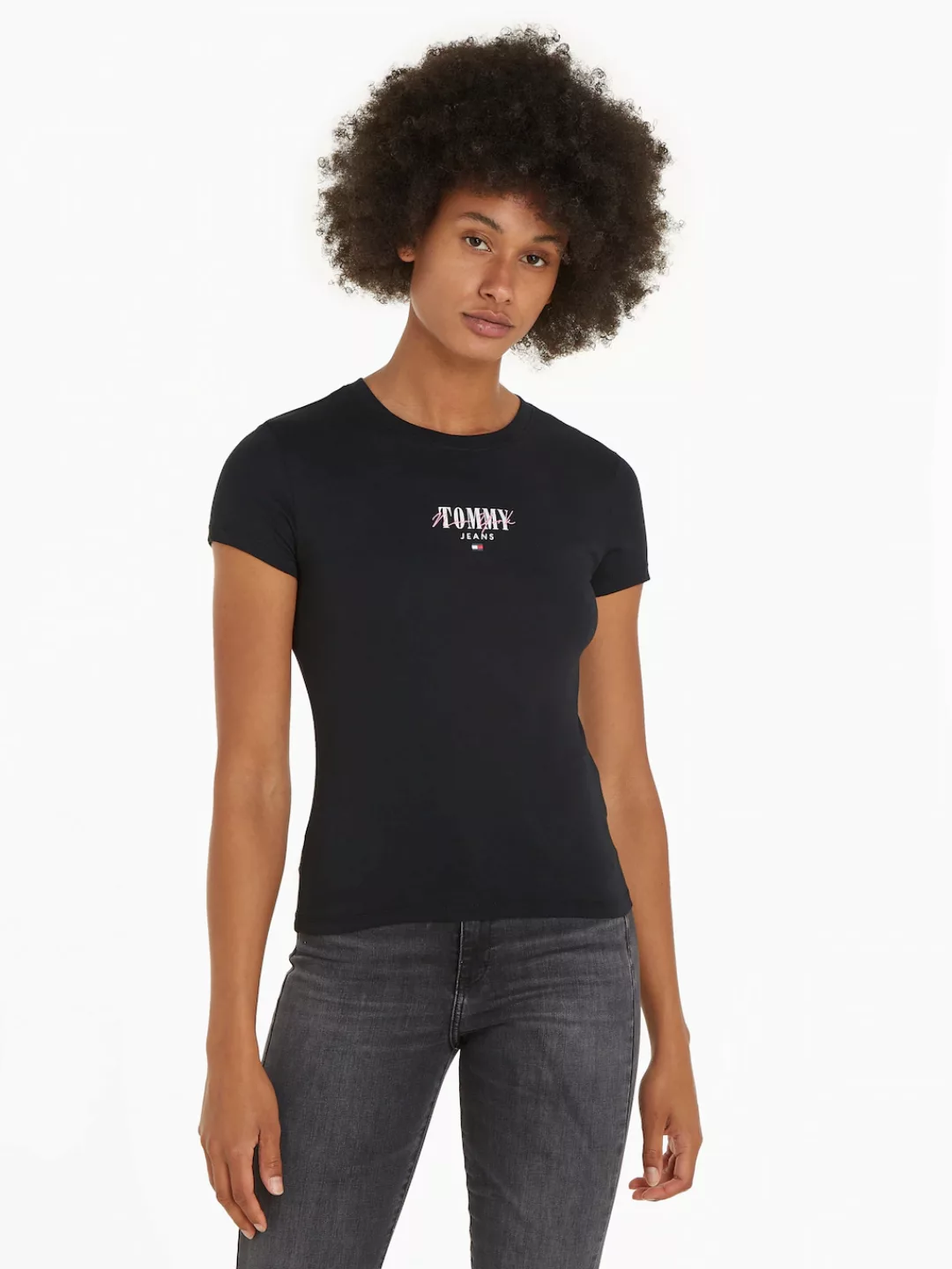 Tommy Jeans Rundhalsshirt Rib Slim Essential Logo Rippshirt, feines Jersey günstig online kaufen