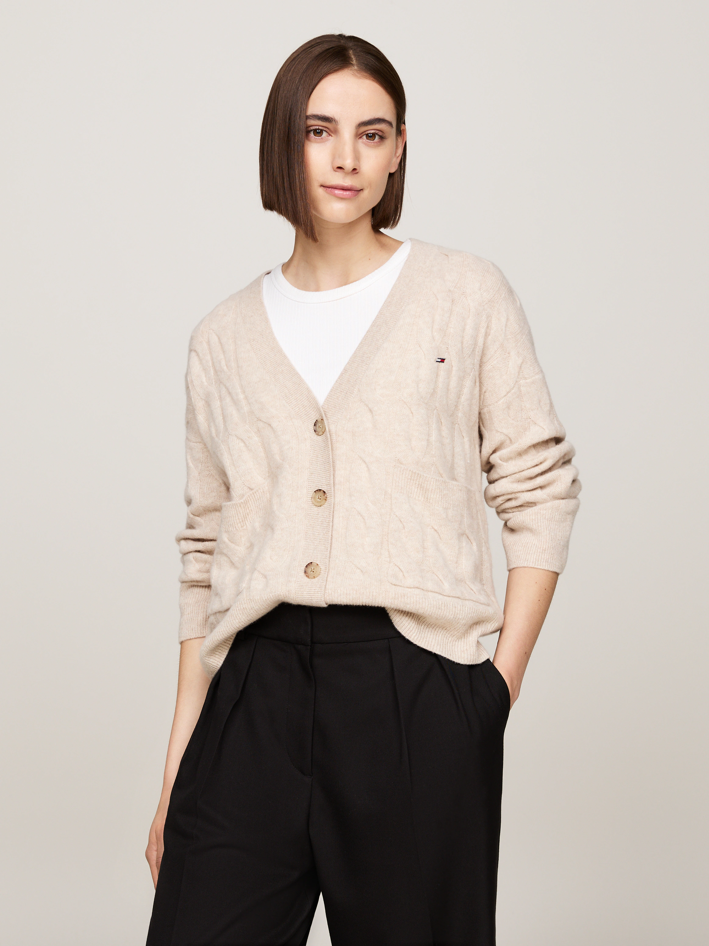 Tommy Hilfiger Strickjacke SOFT WOOL CABLE CARDIGAN mit Zopfmuster, Premium günstig online kaufen