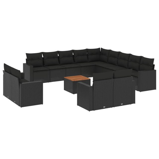 vidaXL Sofaelement 14-tlg. Garten-Sofagarnitur mit Kissen Schwarz Poly Ratt günstig online kaufen