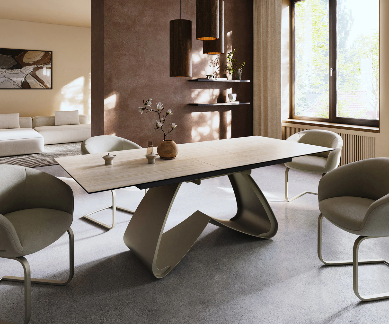 Esstisch Edge 180-220x100 Keramik Laminam® Travertino Bianco Creme-Weiß W-G günstig online kaufen