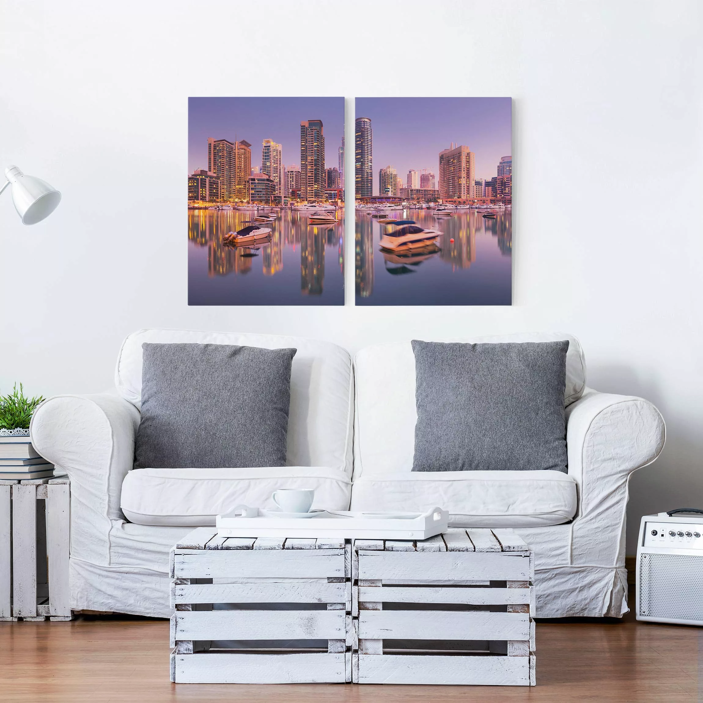 2-teiliges Leinwandbild Architektur & Skyline - Querformat Dubai Skyline un günstig online kaufen