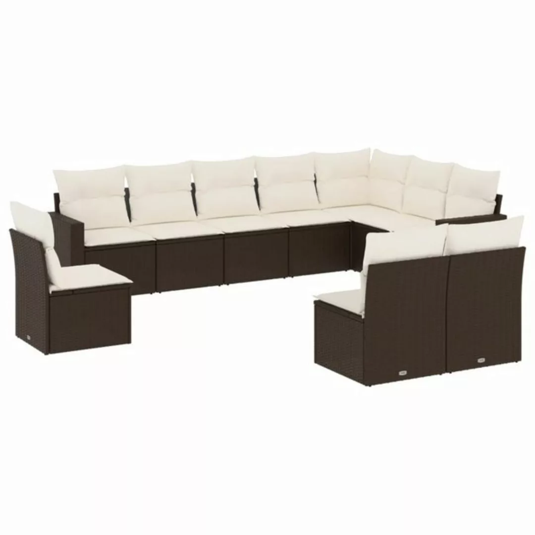 vidaXL Sofaelement 10-tlg. Garten-Sofagarnitur mit Kissen Braun Poly Rattan günstig online kaufen