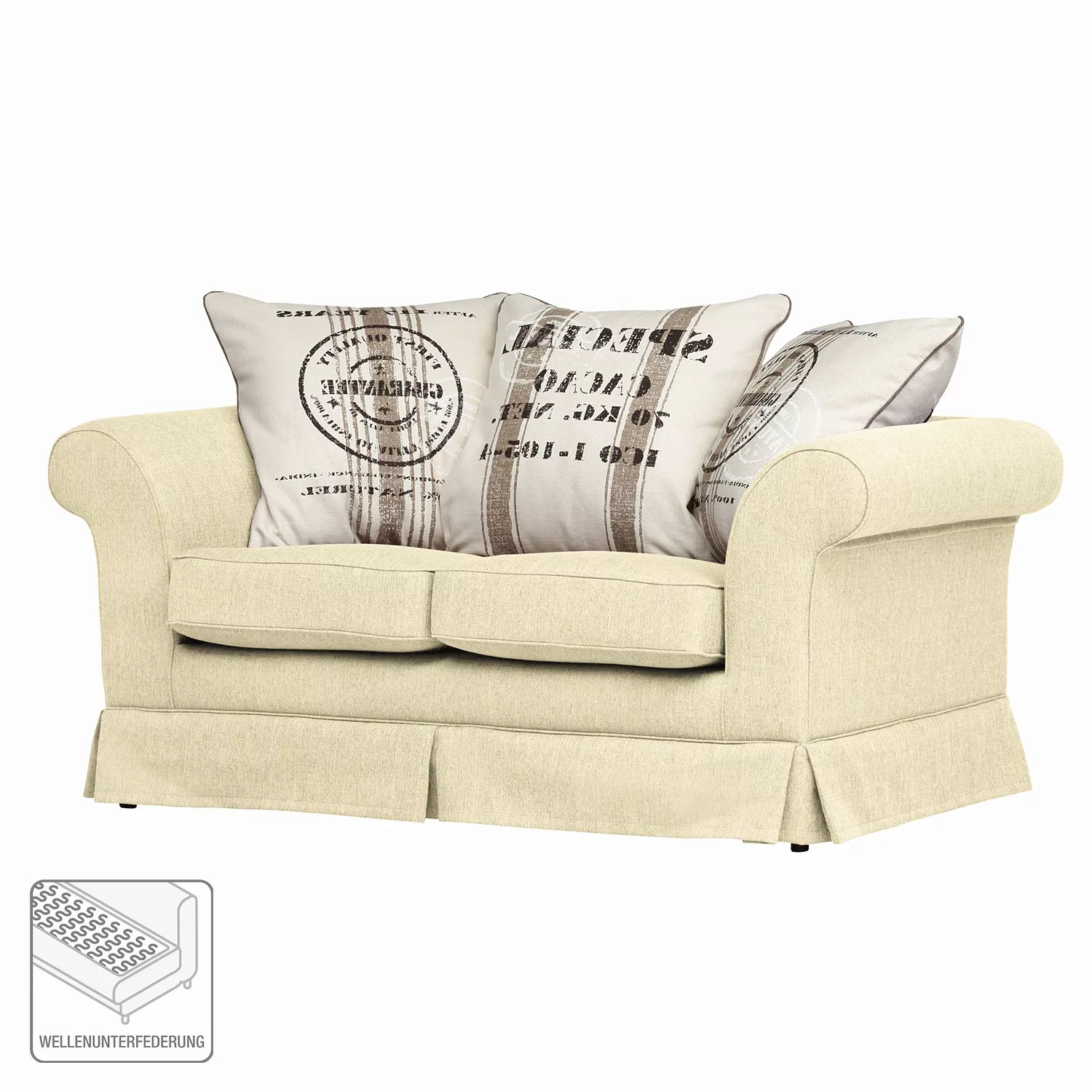 home24 Maison Belfort Sofa Campagne 2-Sitzer Ecru Webstoff 166x71x92 cm (Bx günstig online kaufen