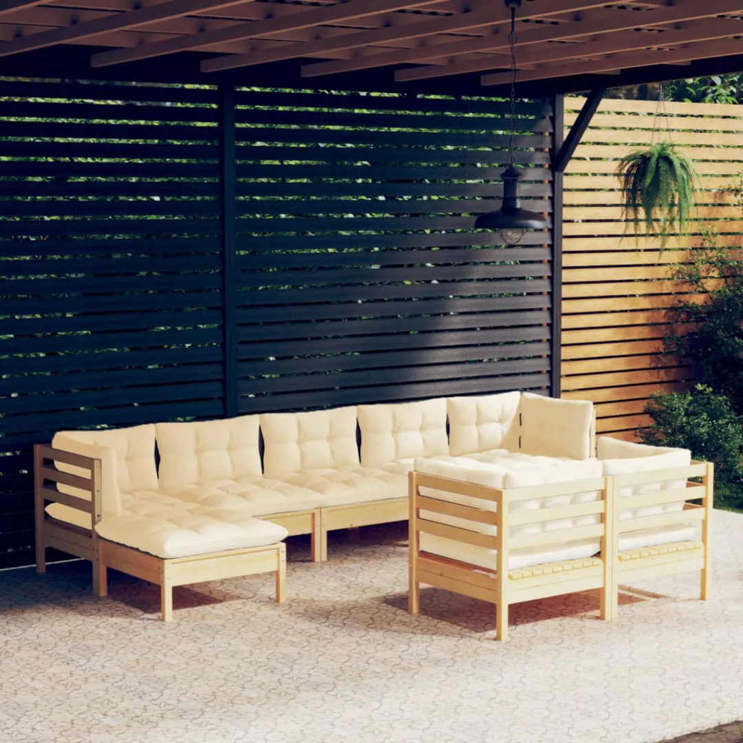 9-tlg. Garten-lounge-set Mit Creme Kissen Massivholz Kiefer günstig online kaufen