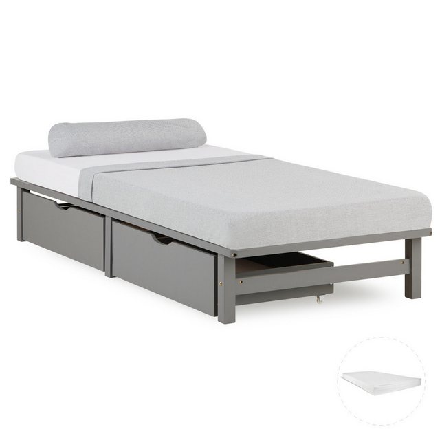 Homestyle4u Holzbett 90x200 / 100x200 / 140x200 Weiß Natur Grau Palettenbet günstig online kaufen