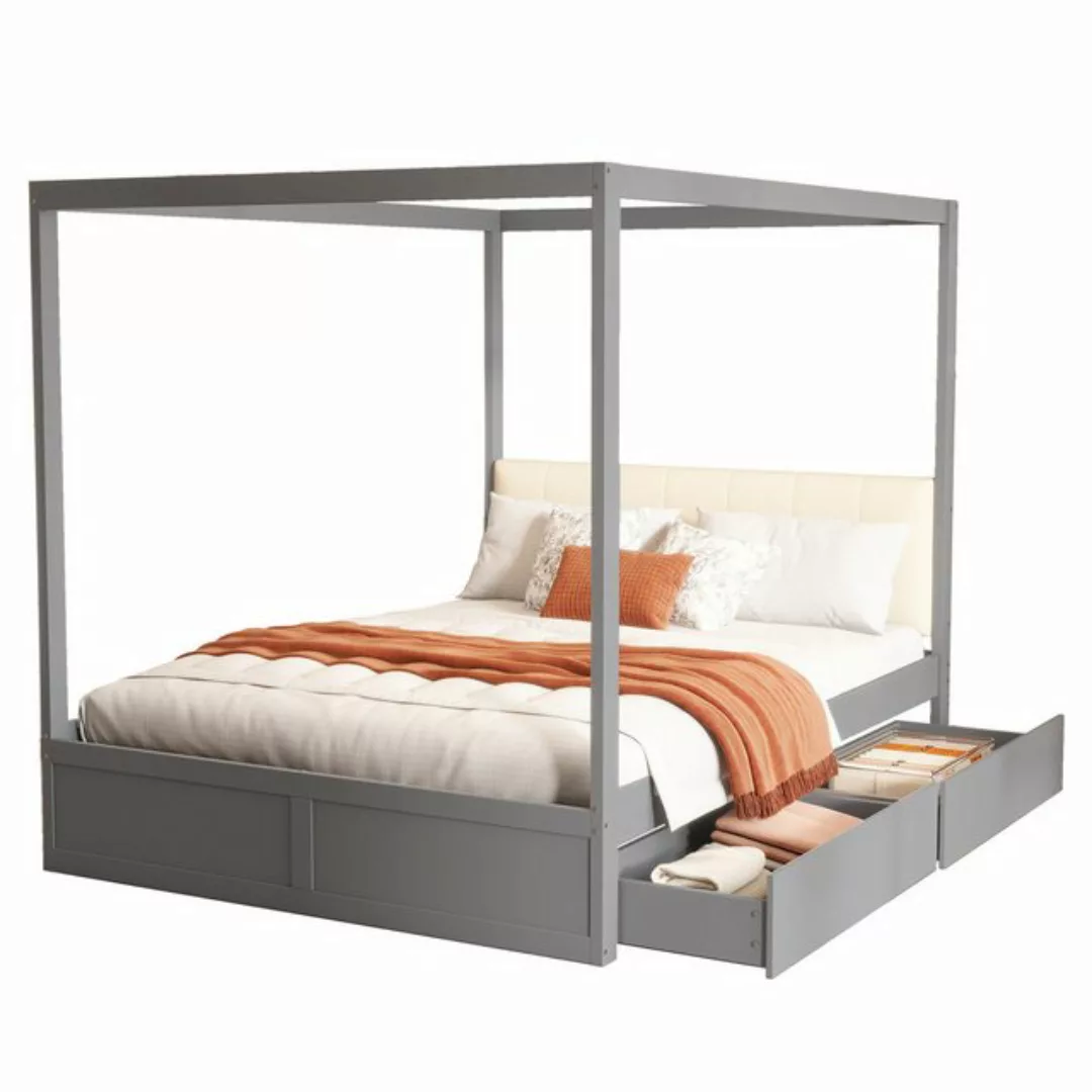 HAUSS SPOLE Bett 140x200cm Himmelbett mit Schubladen und Rückenlehne, Holz, günstig online kaufen