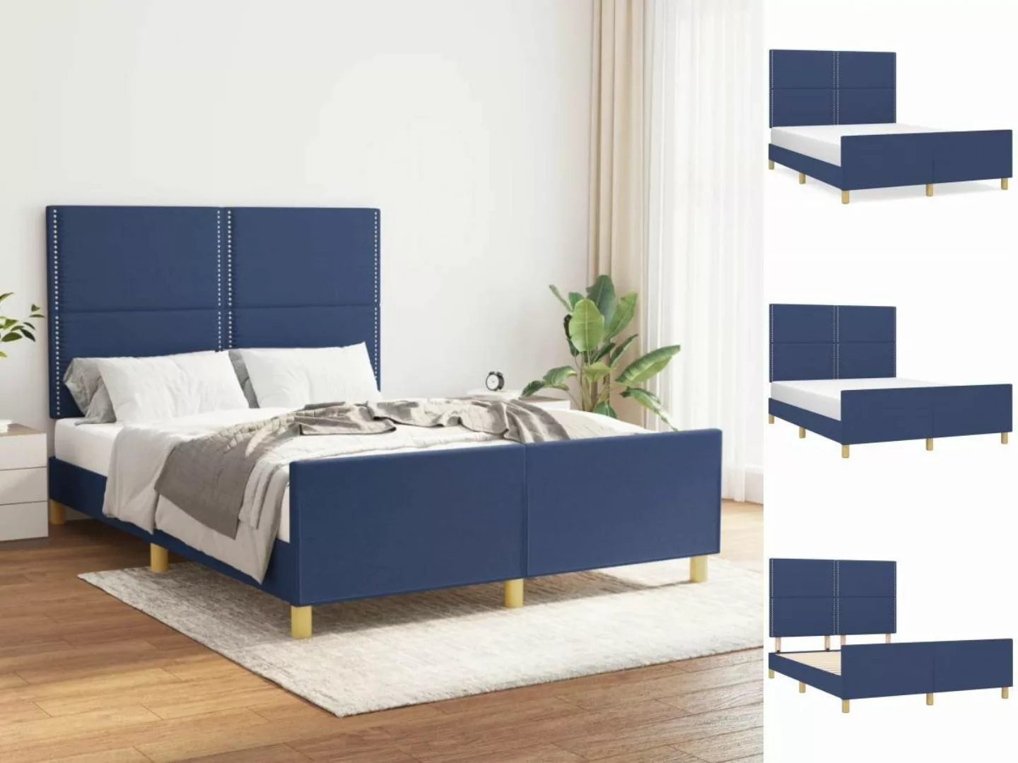 vidaXL Bettgestell Bettrahmen mit Kopfteil Blau 140x200 cm Stoff Bett Bettg günstig online kaufen