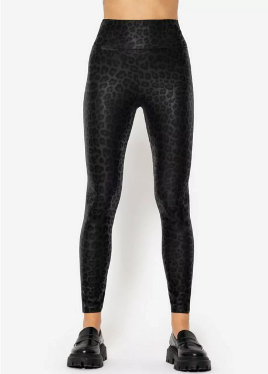 SASSYCLASSY Lederhose Kunstleder Leggins Damen mit Leo-Muster Schwarz High günstig online kaufen