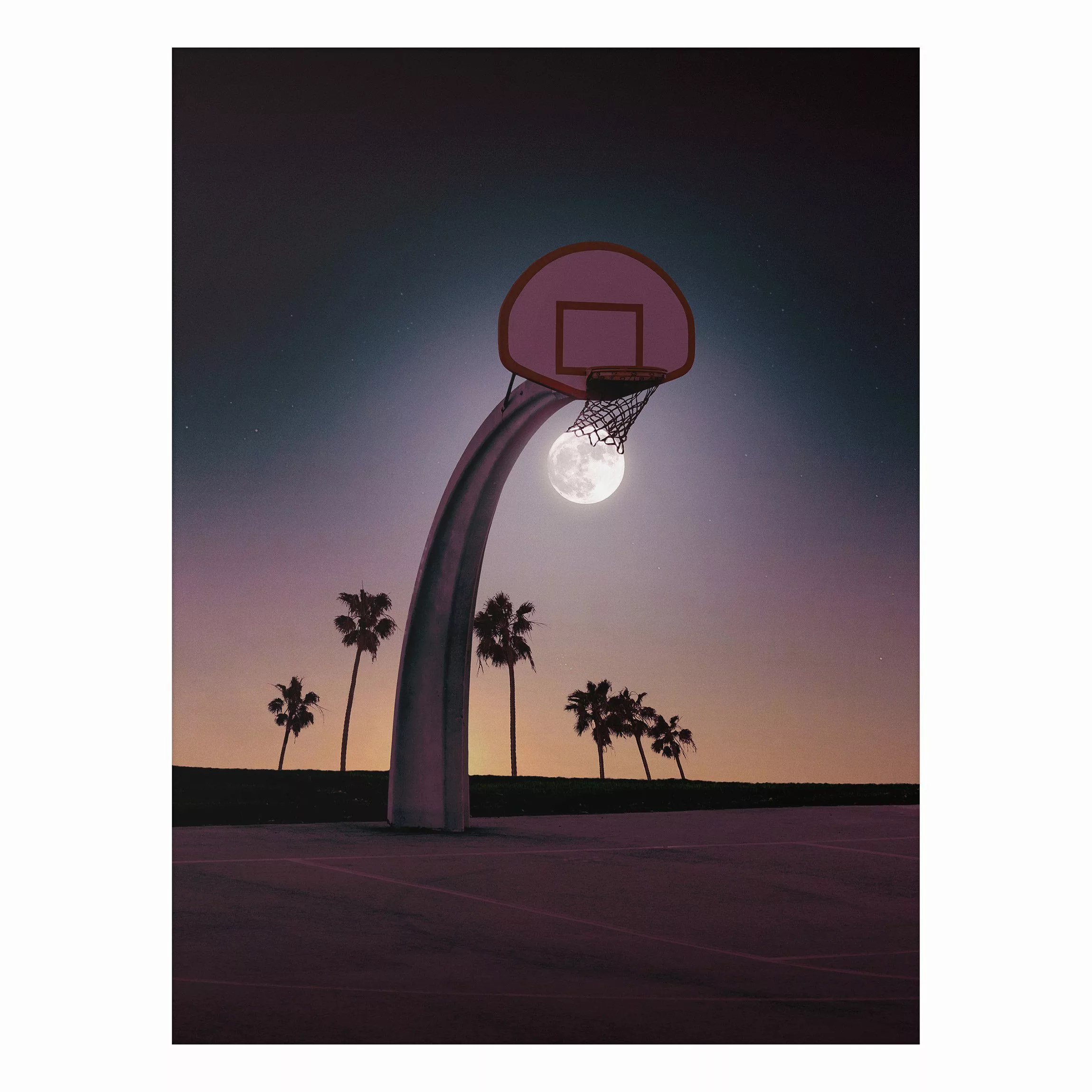 Alu-Dibond Bild Kunstdruck - Hochformat 3:4 Basketball mit Mond günstig online kaufen