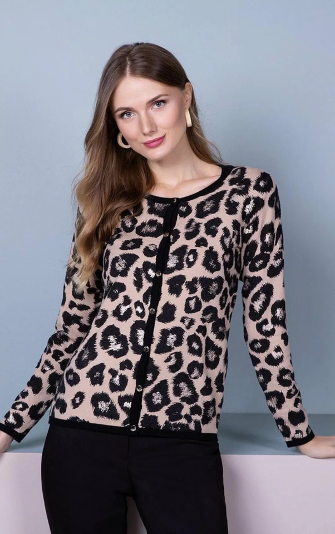 Passioni 2-in-1-Strickjacke Twinset mit Leo-Print günstig online kaufen