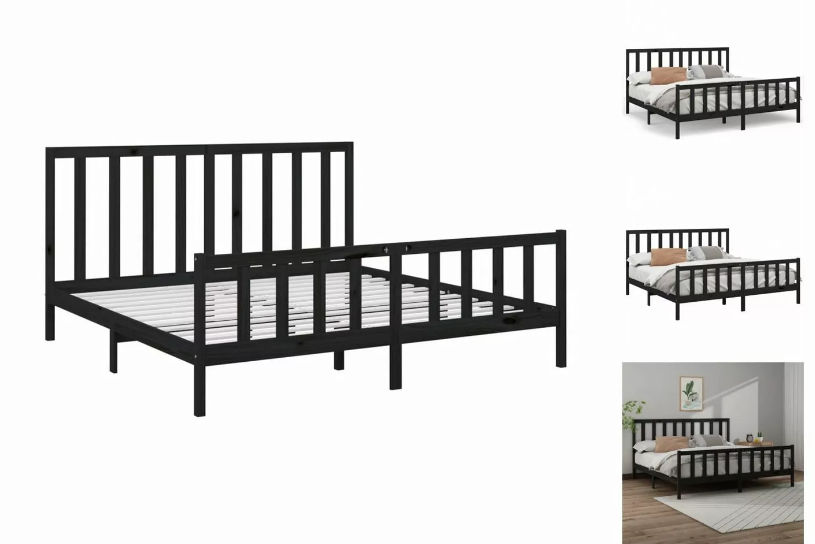 vidaXL Bettgestell Massivholzbett Schwarz Kiefer 200x200 cm Bett Bettgestel günstig online kaufen