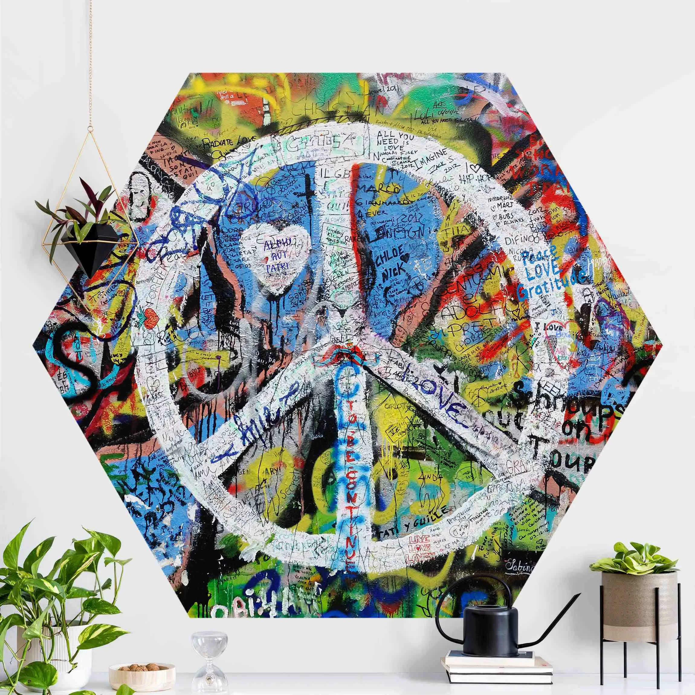 Hexagon Mustertapete selbstklebend Graffiti Wall Peace Sign günstig online kaufen