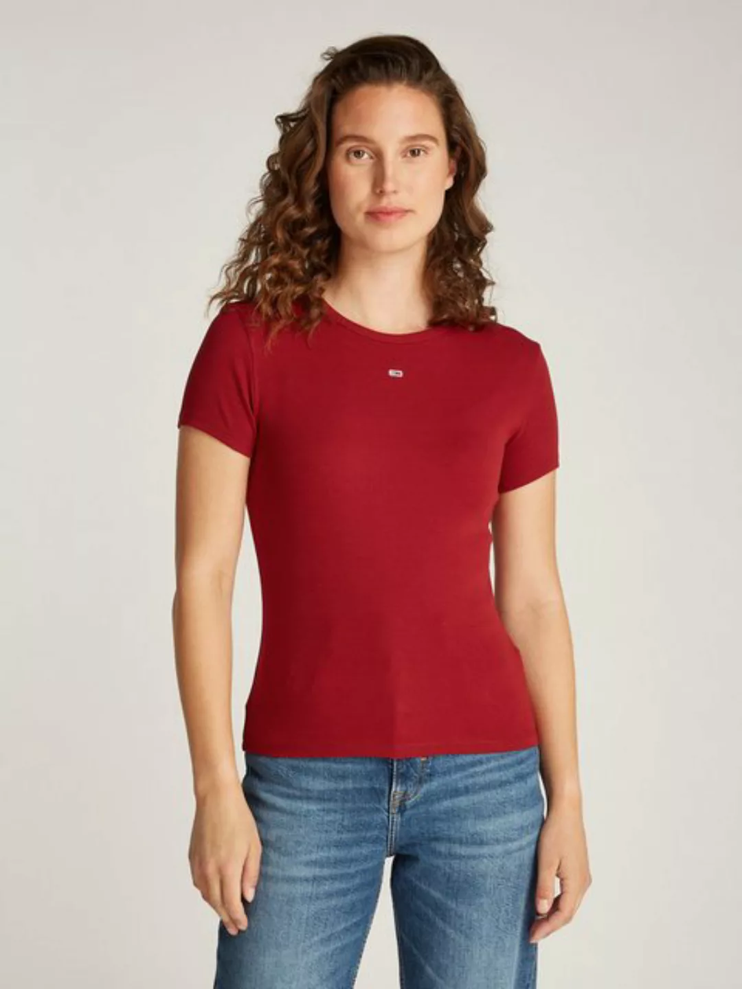 Tommy Jeans T-Shirt Slim Essential Rib Shirt, Rippshirt Rundhalsshirt in Ri günstig online kaufen