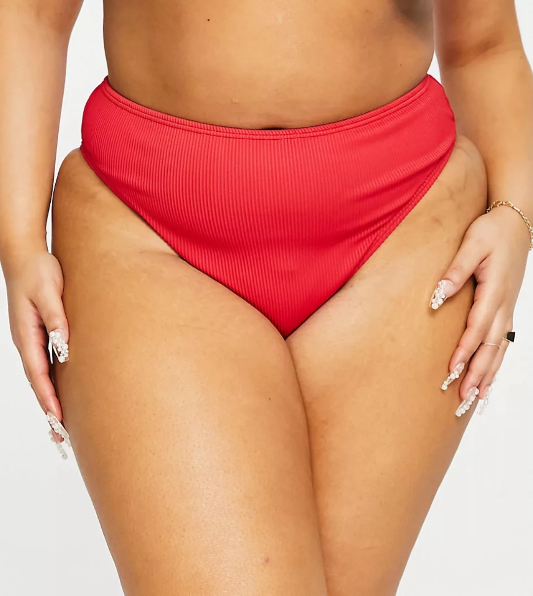 Simply Be – Mix and Match – Strukturierte Bikinihose in Rot günstig online kaufen
