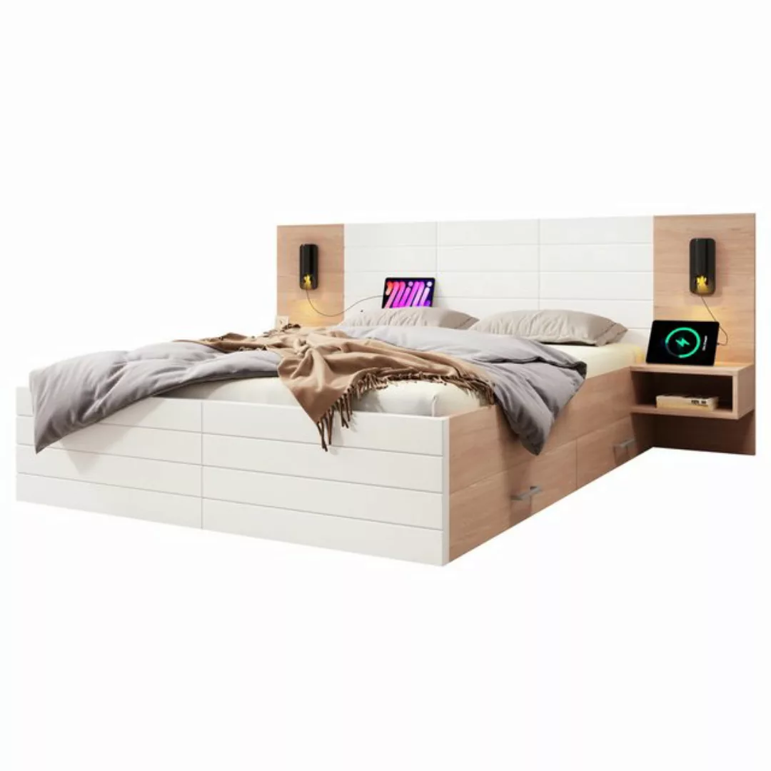 Gotagee Holzbett Doppelbett Funktionsbett Schubladen Bettgestell Jugendbett günstig online kaufen