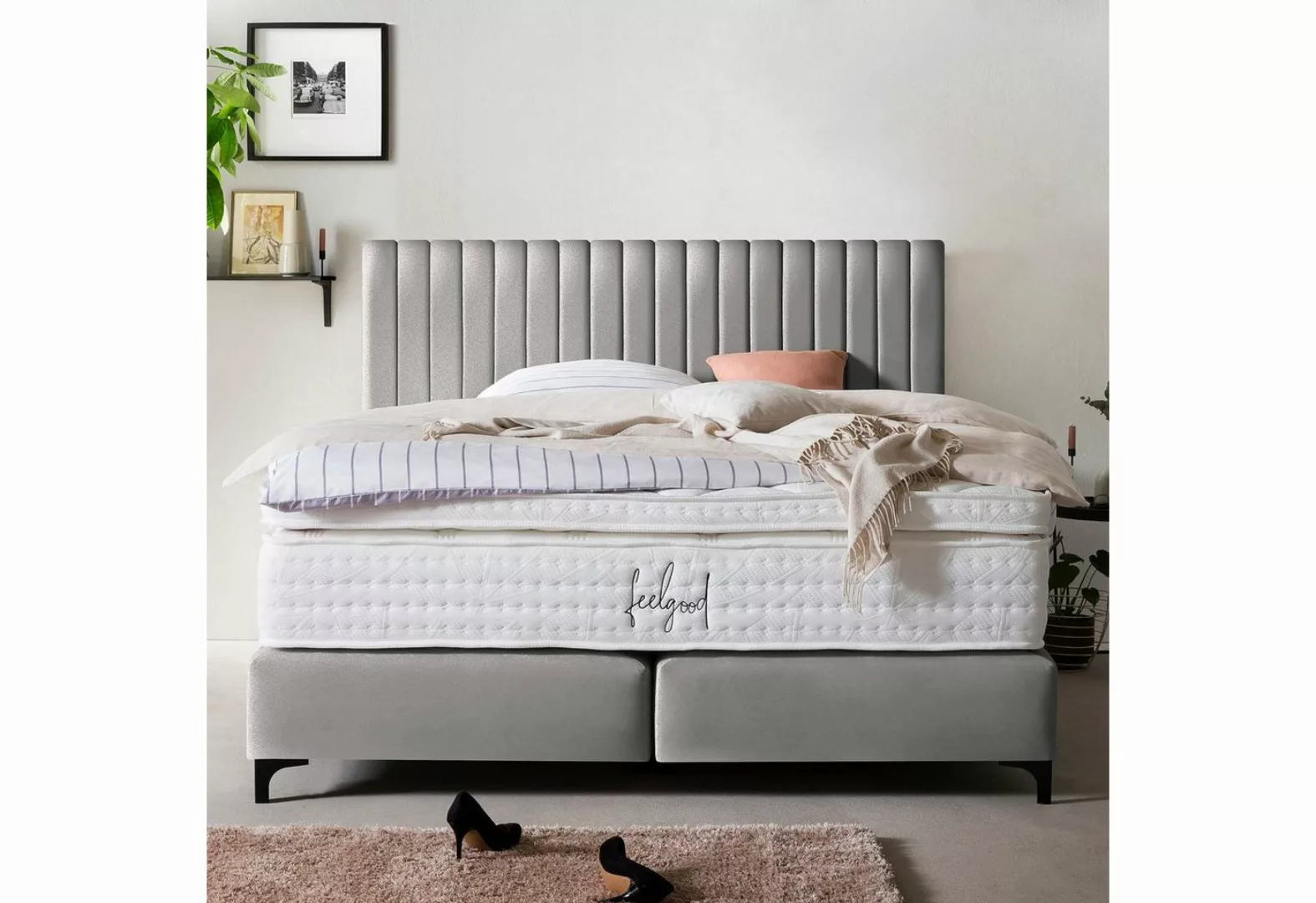 BettCo Boxspringbett Paris (in Silber Samt), Pfeifensteppung Design + optio günstig online kaufen