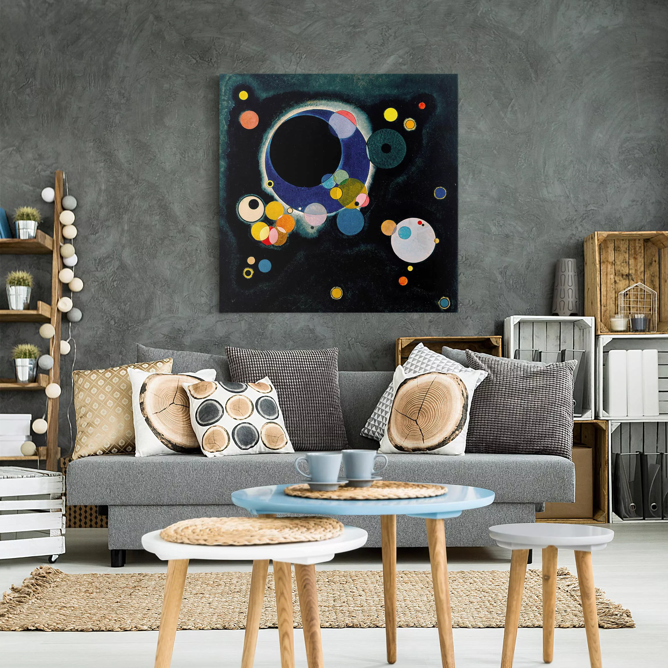 Leinwandbild Kunstdruck - Quadrat Wassily Kandinsky - Skizze Kreise günstig online kaufen