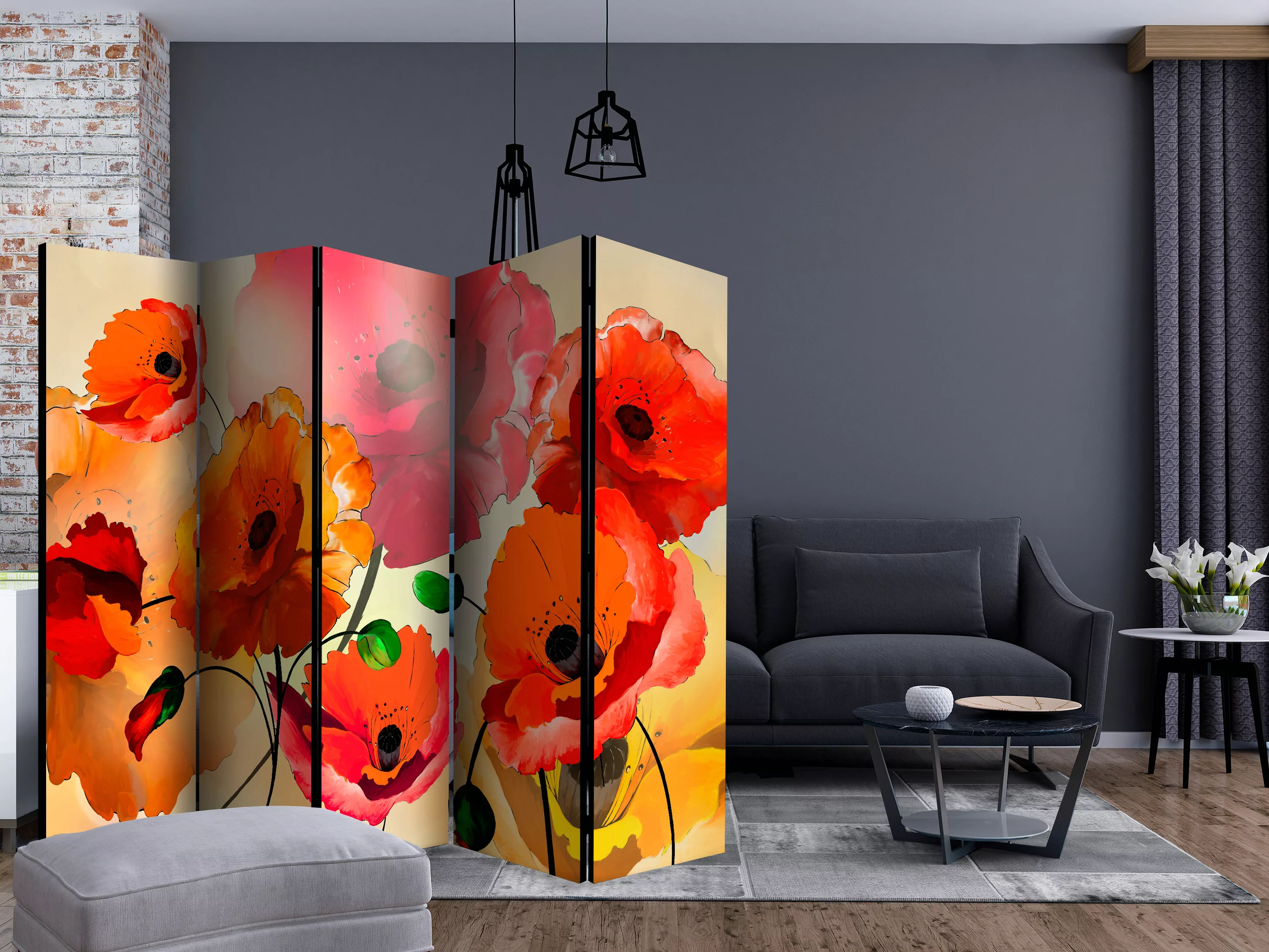 5-teiliges Paravent - Velvet Poppies Ii [room Dividers] günstig online kaufen