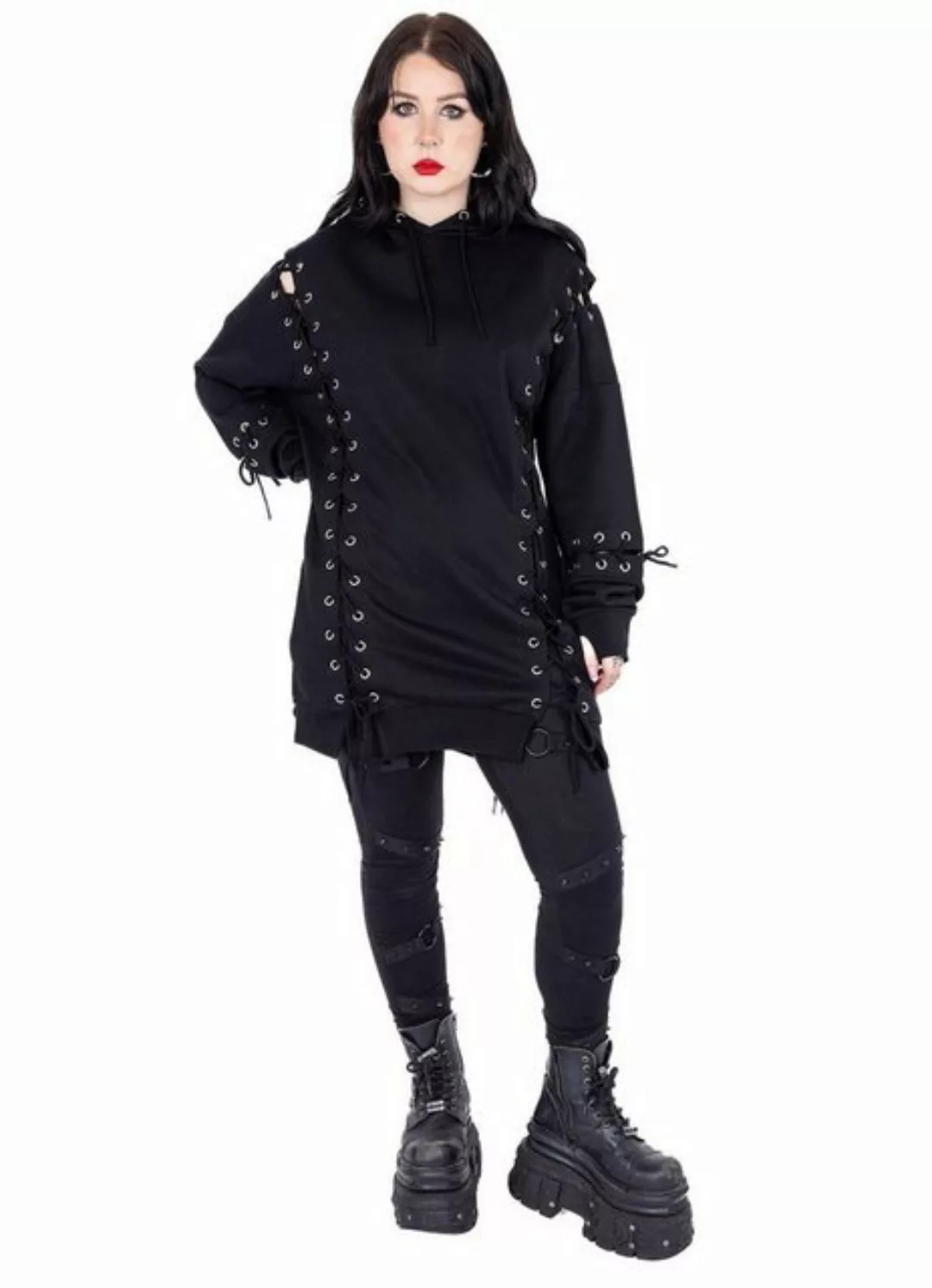 Chemical Black Hoodie Ramona Hood Gothic Schnürung Long Sweater günstig online kaufen