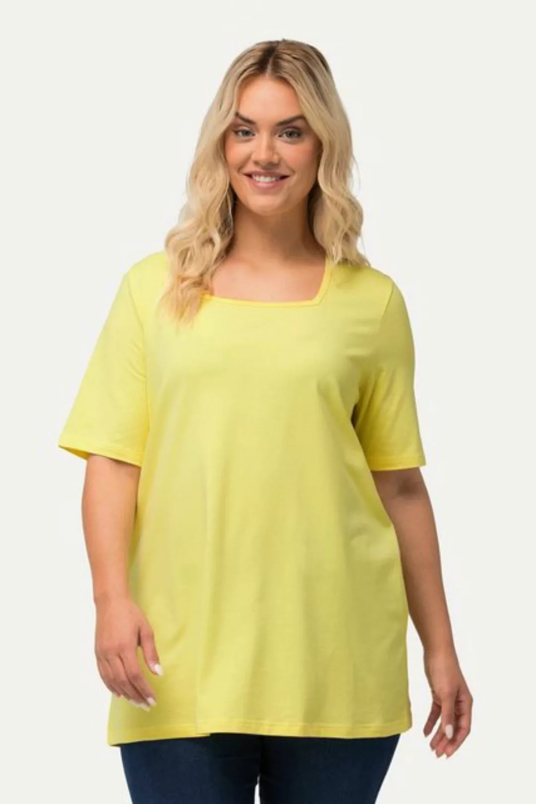 Ulla Popken Rundhalsshirt T-Shirt A-Linie Carree-Ausschnitt Halbarm günstig online kaufen