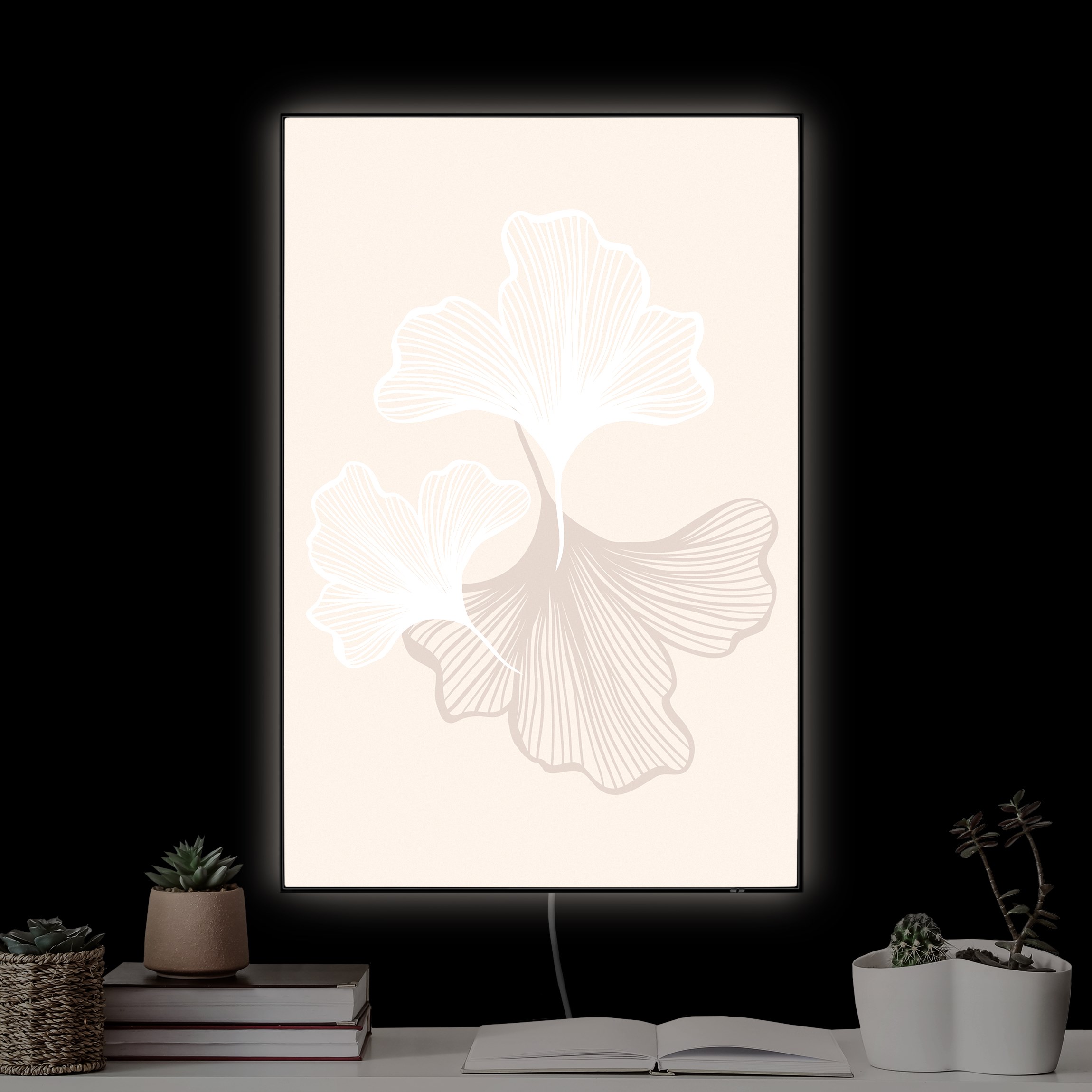 LED-Wechselbild Illustration Ginko Blätter Beige günstig online kaufen