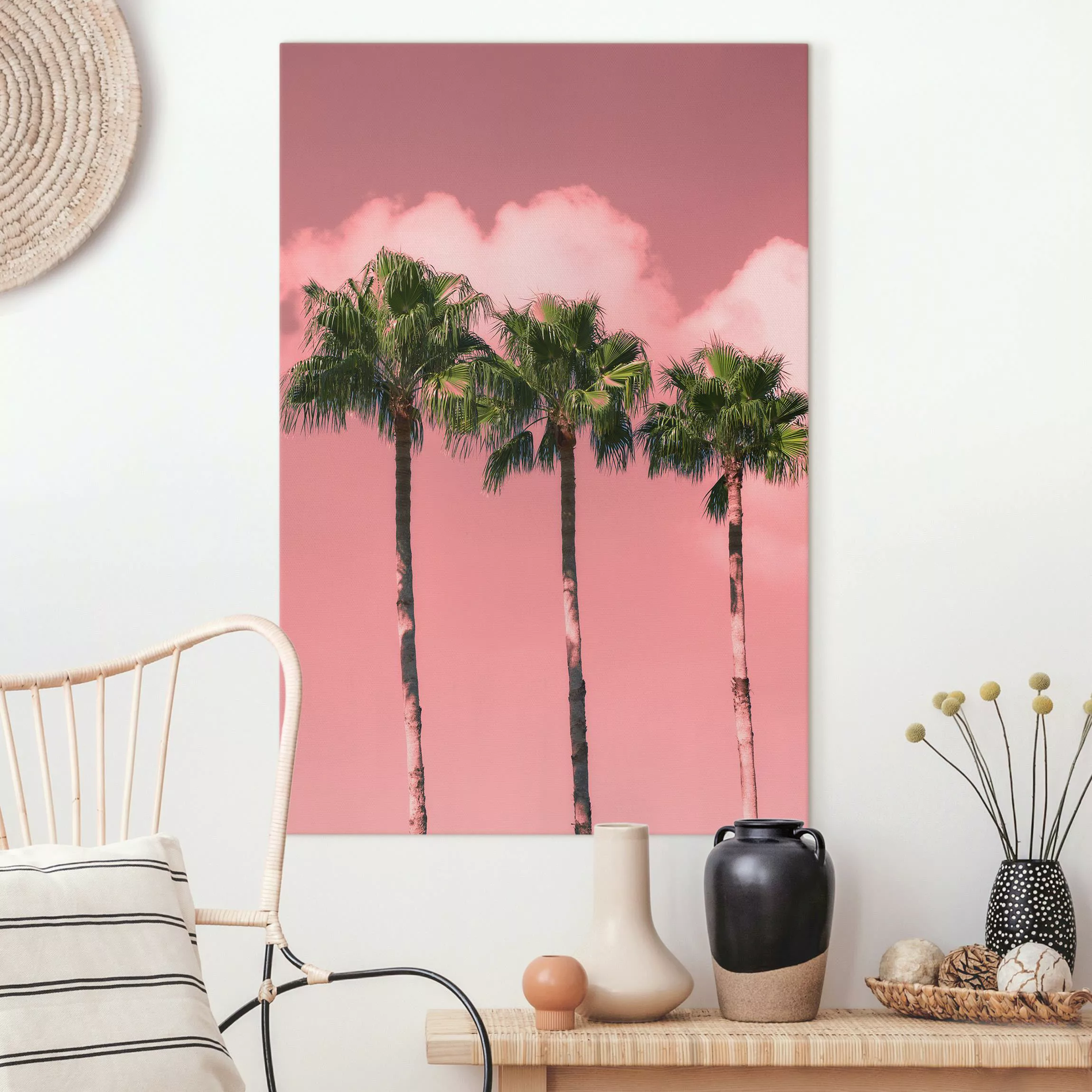 Leinwandbild Palmen vor Himmel Rosa günstig online kaufen