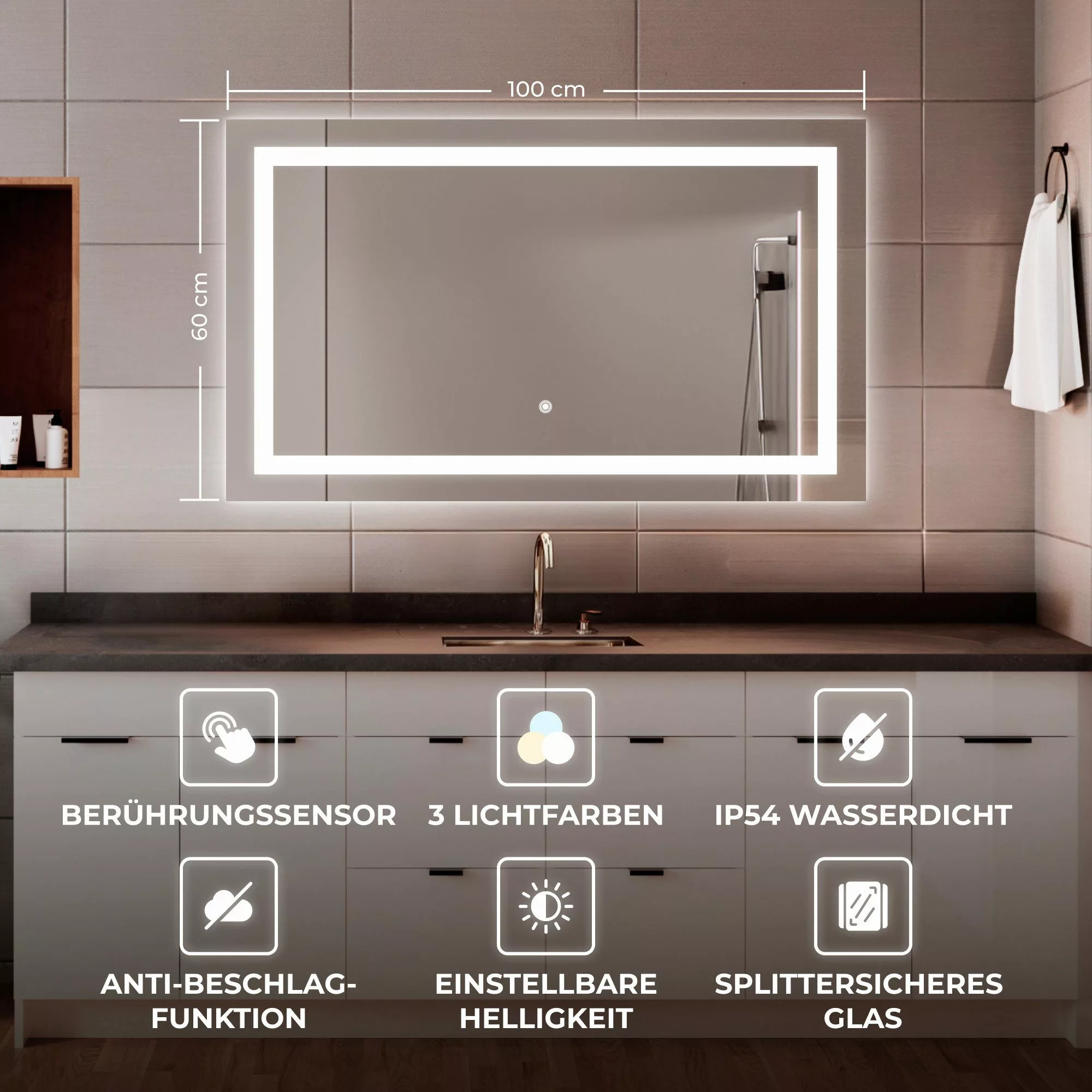 Bringer Badspiegel BRS102, Badezimmerspiegel mit Anti-Beschlag günstig online kaufen