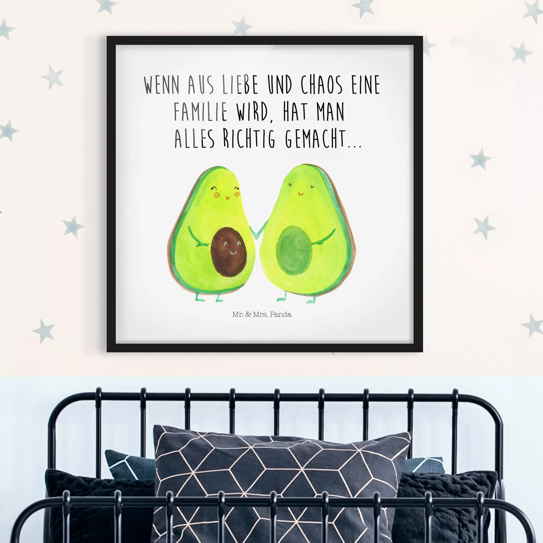 Bild mit Rahmen Mr. & Mrs. Panda - Avocado - Familie günstig online kaufen